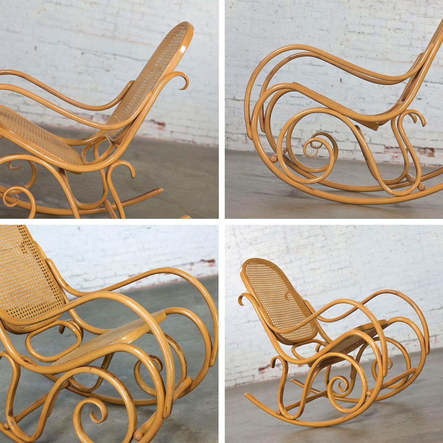 1970’s Bauhaus Style Thonet #7025 Bentwood & Cane Rocking Chair or Rocker 6