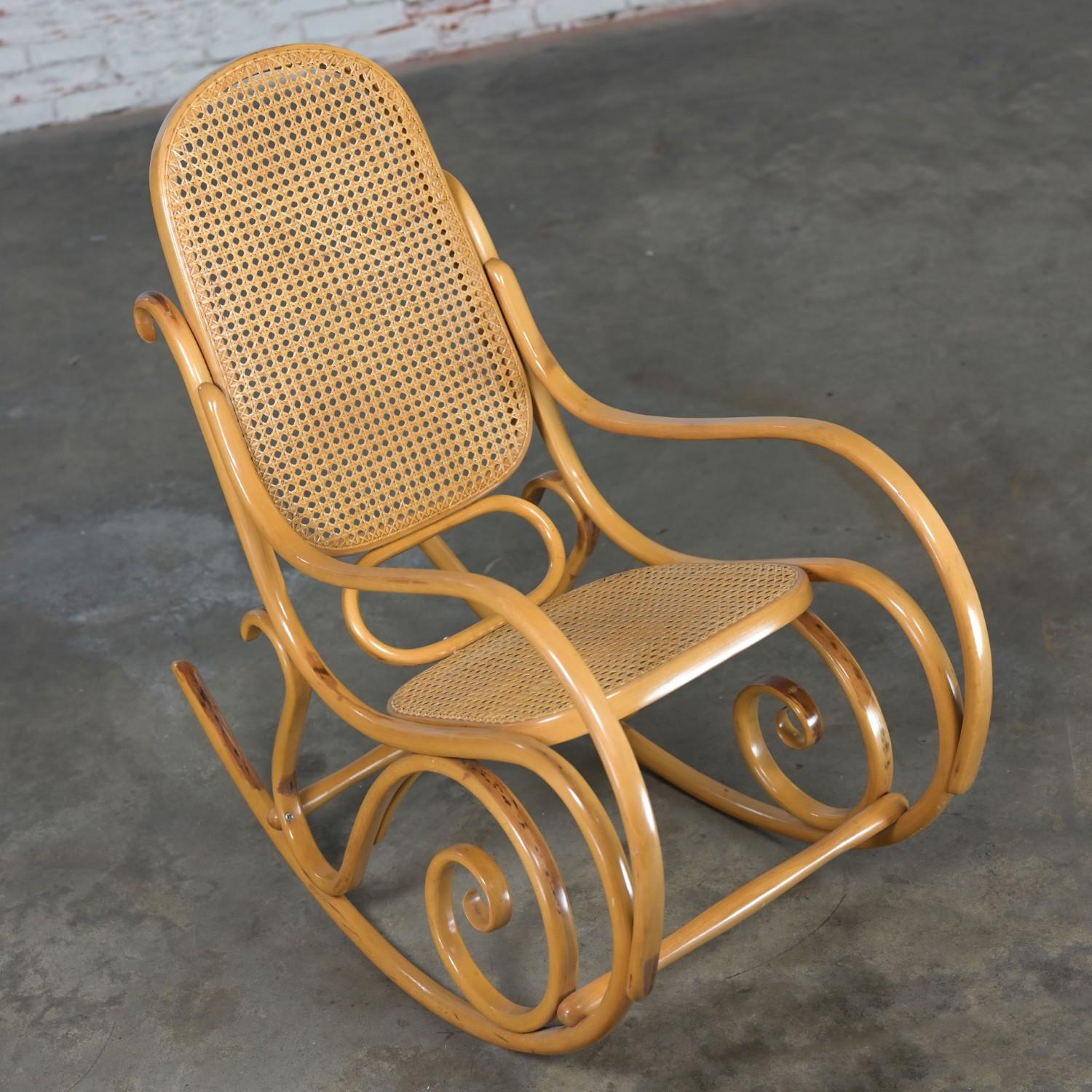 1970’s Bauhaus Style Thonet #7025 Bentwood & Cane Rocking Chair or Rocker 8