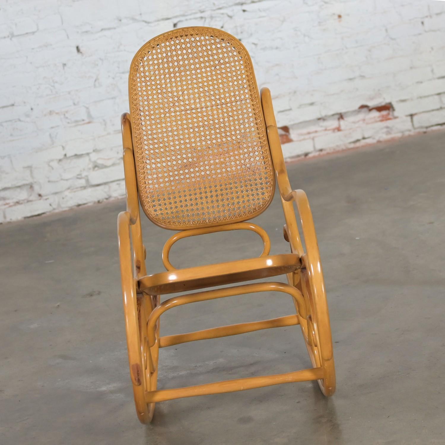 1970’s Bauhaus Style Thonet #7025 Bentwood & Cane Rocking Chair or Rocker 10