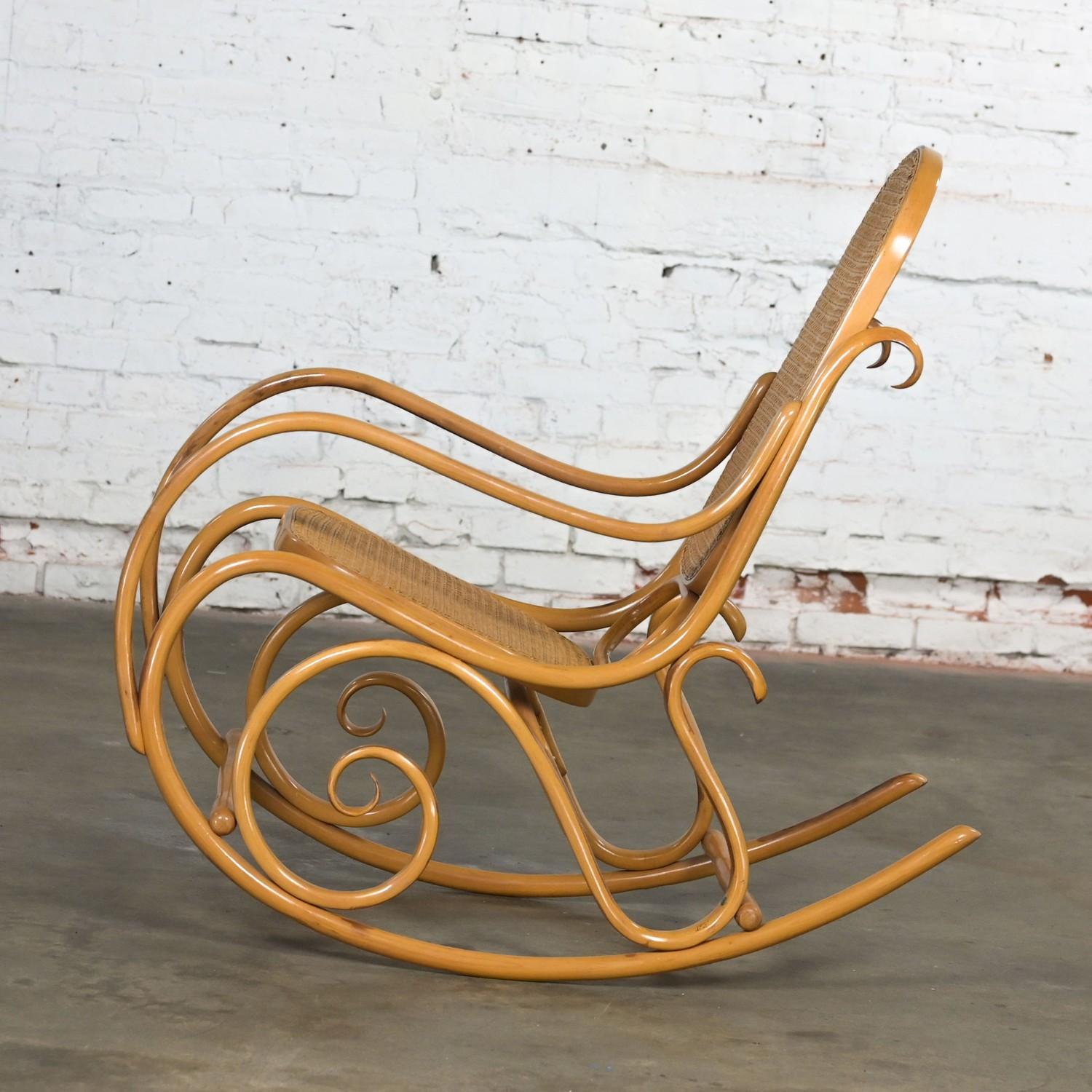 20th Century 1970’s Bauhaus Style Thonet #7025 Bentwood & Cane Rocking Chair or Rocker