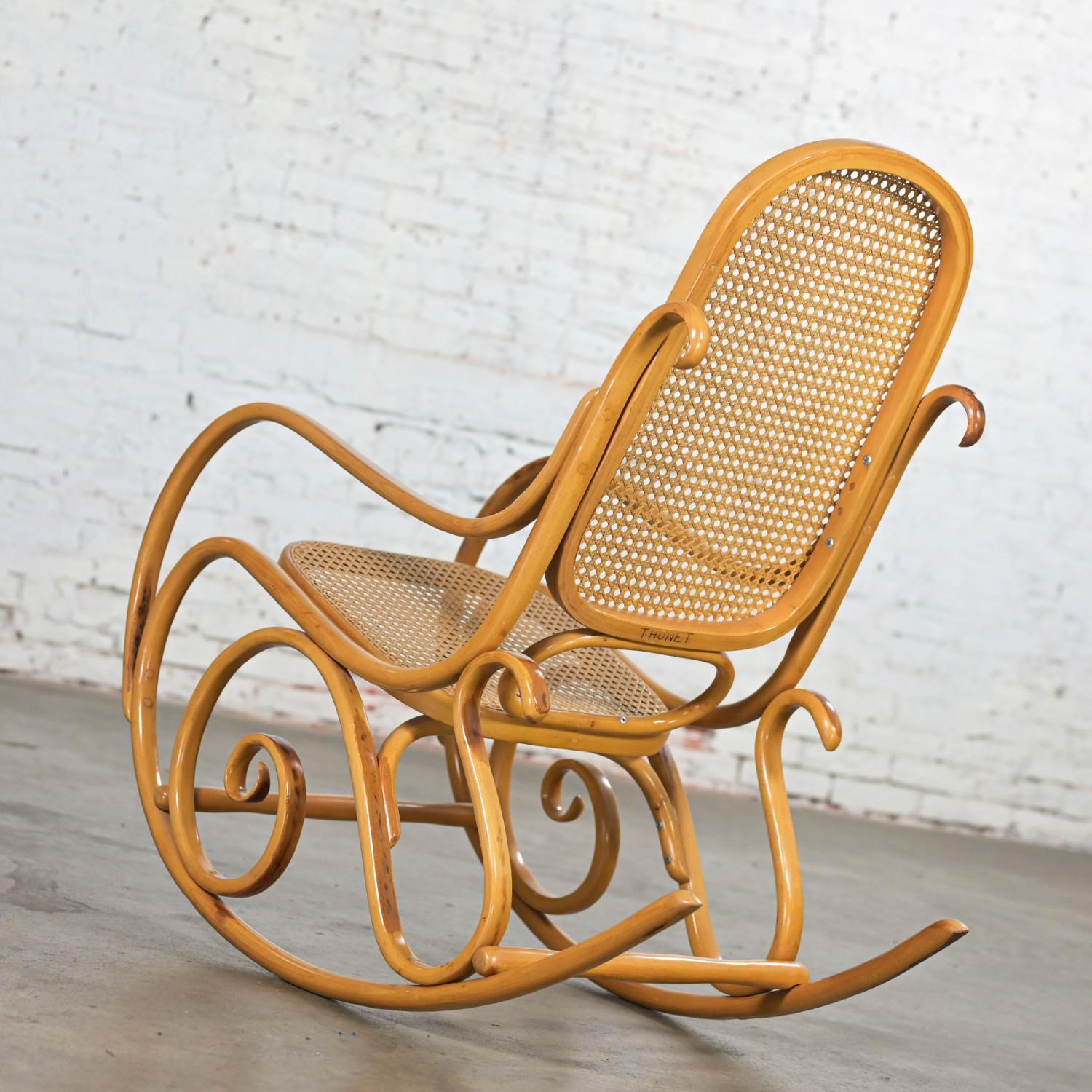 1970’s Bauhaus Style Thonet #7025 Bentwood & Cane Rocking Chair or Rocker 1
