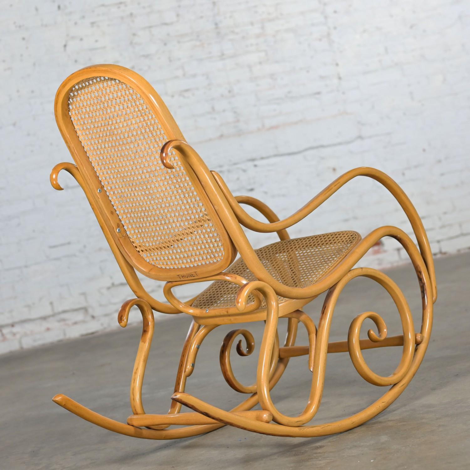 1970’s Bauhaus Style Thonet #7025 Bentwood & Cane Rocking Chair or Rocker 3