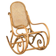 Vintage 1970’s Bauhaus Style Thonet #7025 Bentwood & Cane Rocking Chair or Rocker