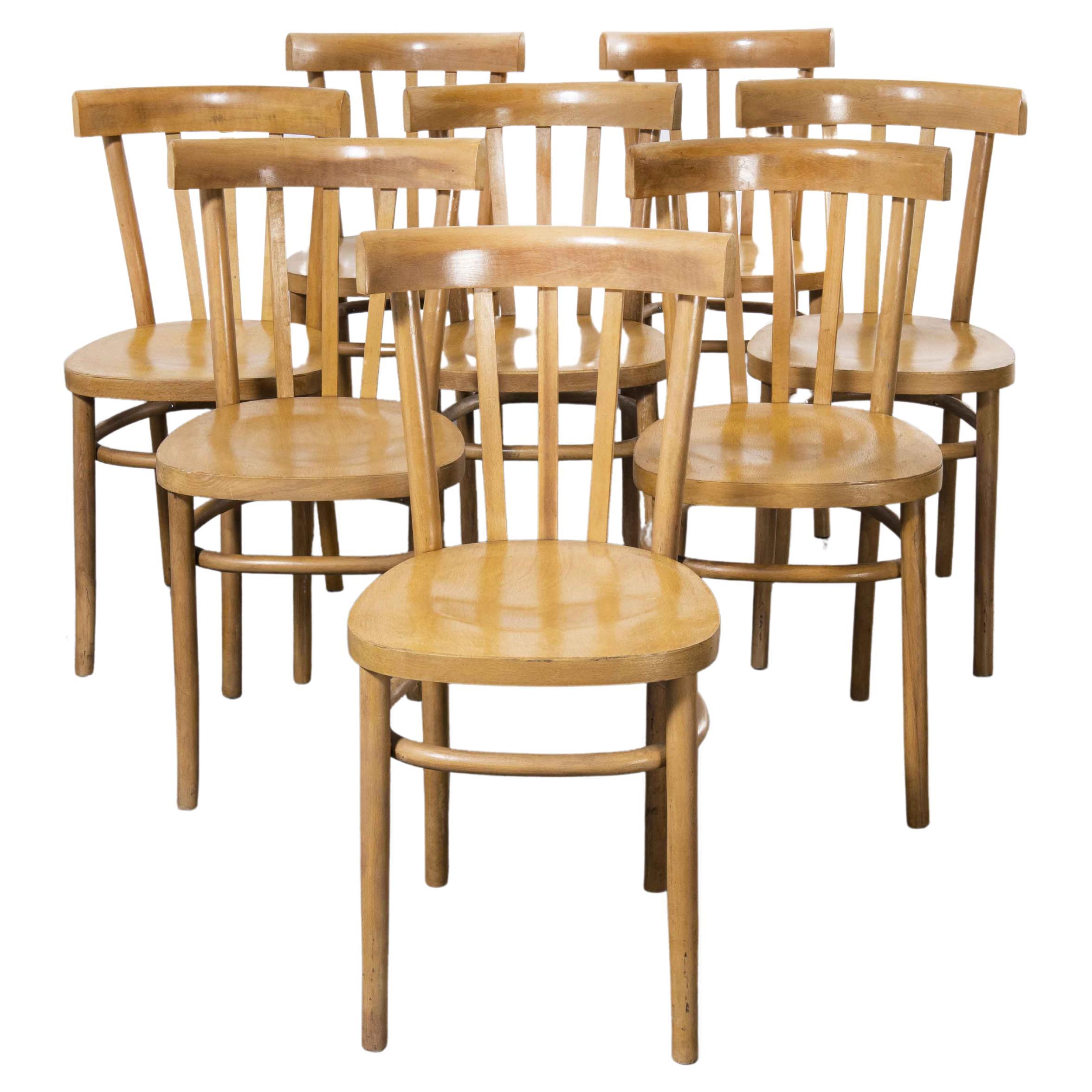 Chaise de salle à manger Bistro en bois cintré Baumann des années 1970, siège rond, ensemble de huit pièces en vente