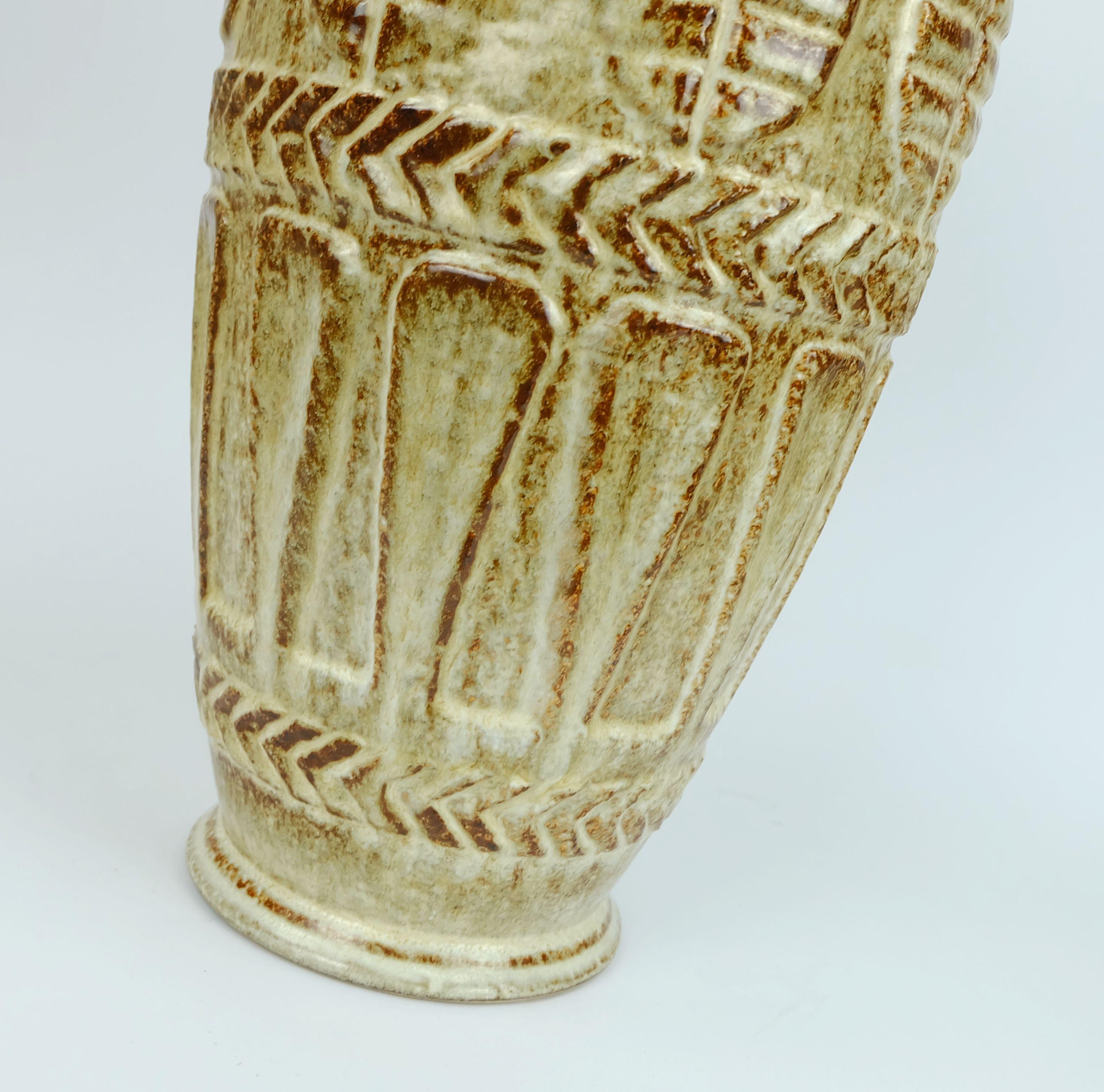 Vaso da terra Bay Keramik anni '70 72 40 beige e marrone a rilievo In condizioni buone in vendita a Mannheim, DE