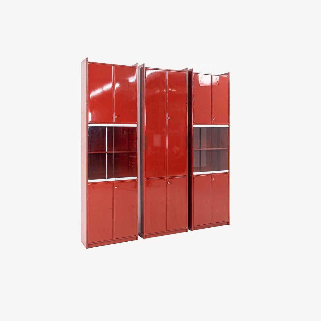 Modern 1970s B&B Italia Olinto Lacquered Cabinet w/ Glass Shelving by Kazuhide Takahama For Sale