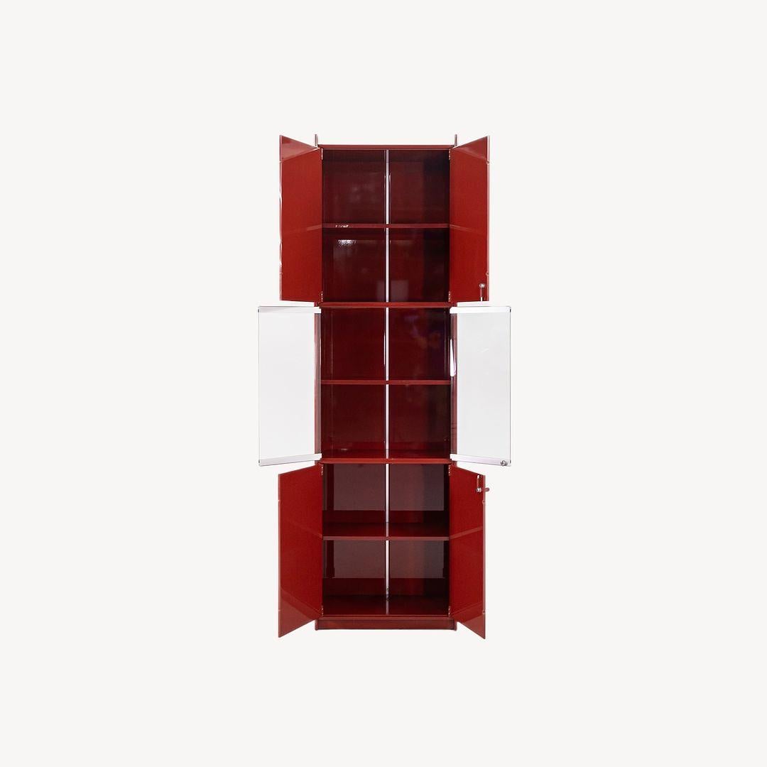 Steel 1970s B&B Italia Olinto Lacquered Cabinet w/ Glass Shelving by Kazuhide Takahama For Sale