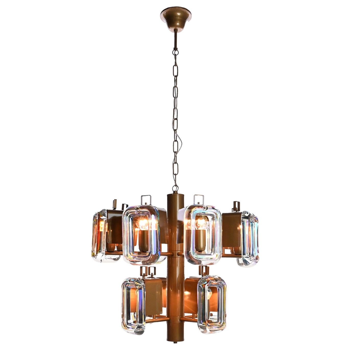 1970s Beautiful Iridescent Glass Chandelier