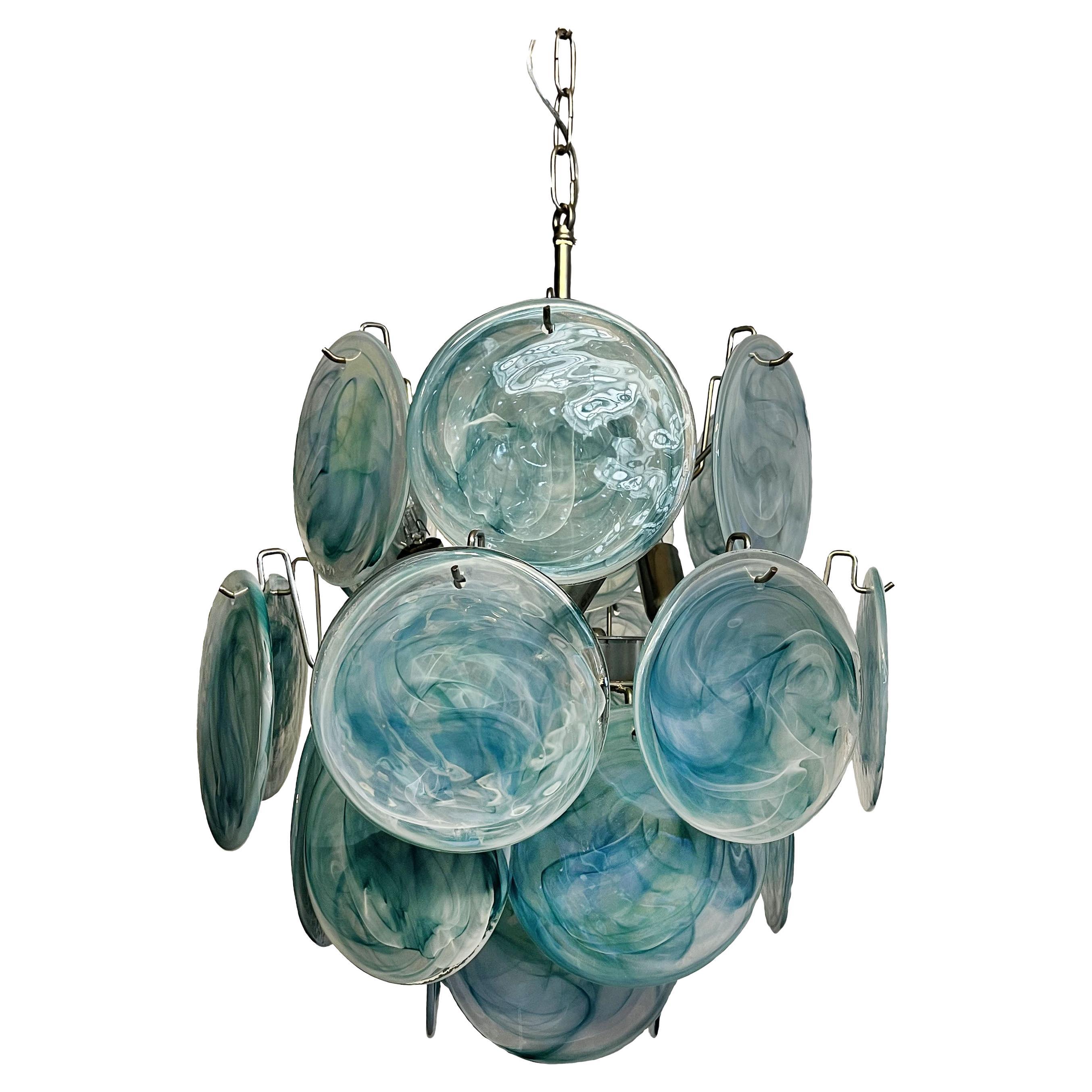 1970s Beautiful Vintage Italian Murano Chandelier, 24 Blue Disks