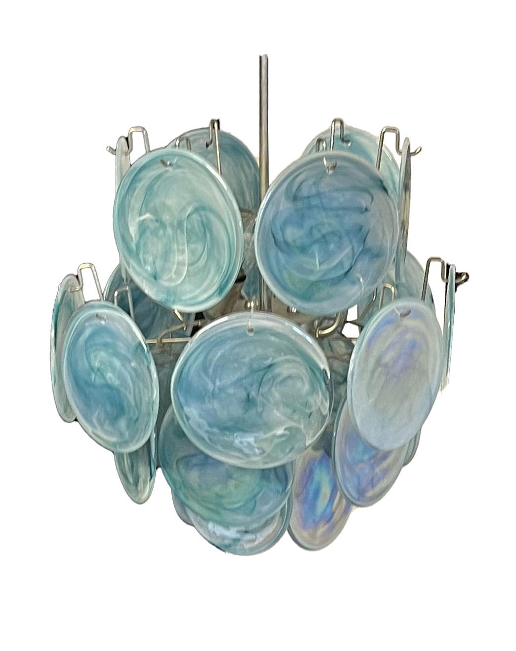 Mid-Century Modern 1970s Beautiful Vintage Italian Murano Chandeliers, 24 Blue Disks For Sale