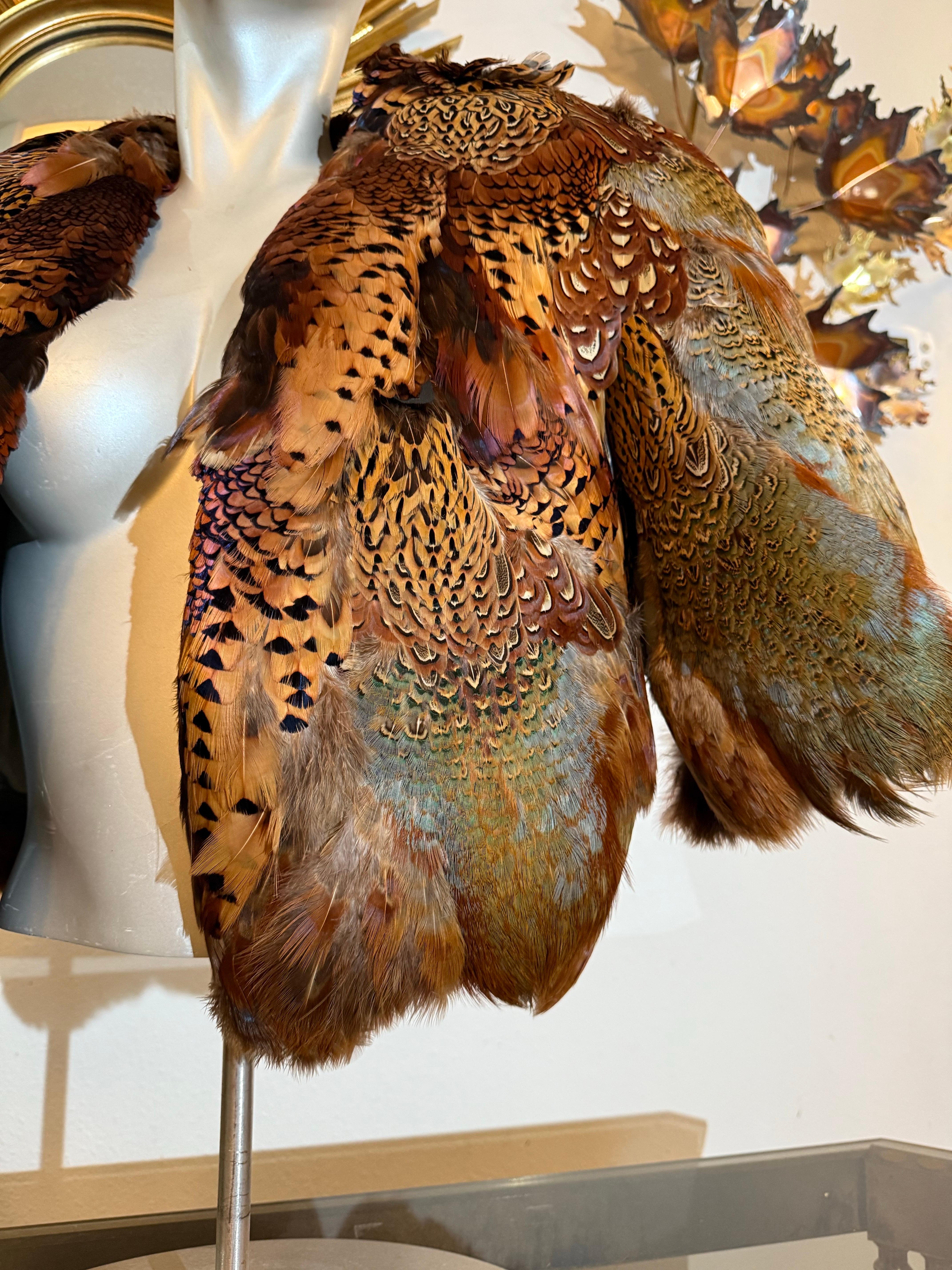 Women's 1970s Becky Bisoulis Pheasant Feather Extravagant Patchwork Bolero Jacket For Sale