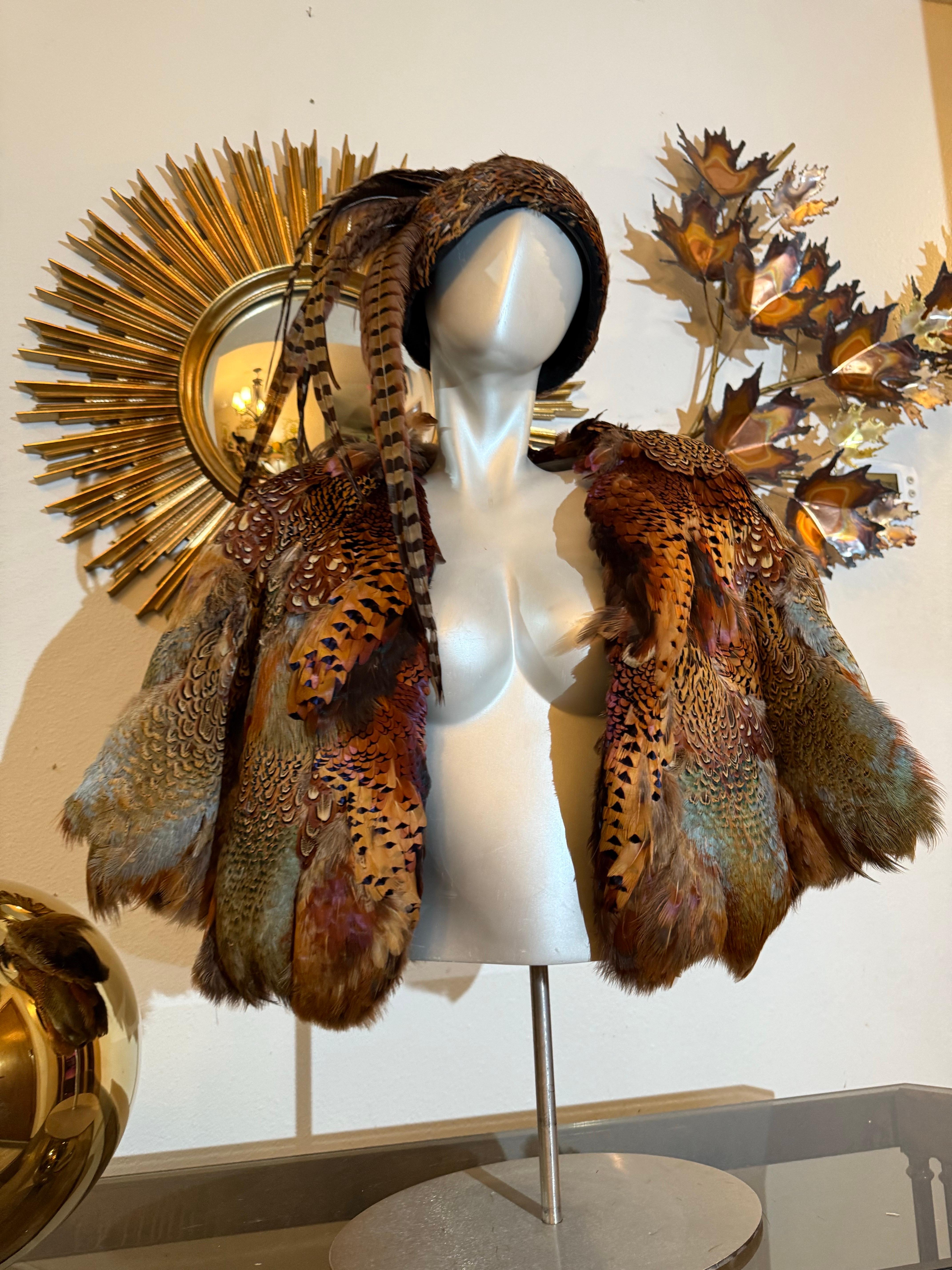 1970s Becky Bisoulis Pheasant Feather Extravagant Patchwork Bolero Jacket For Sale 4