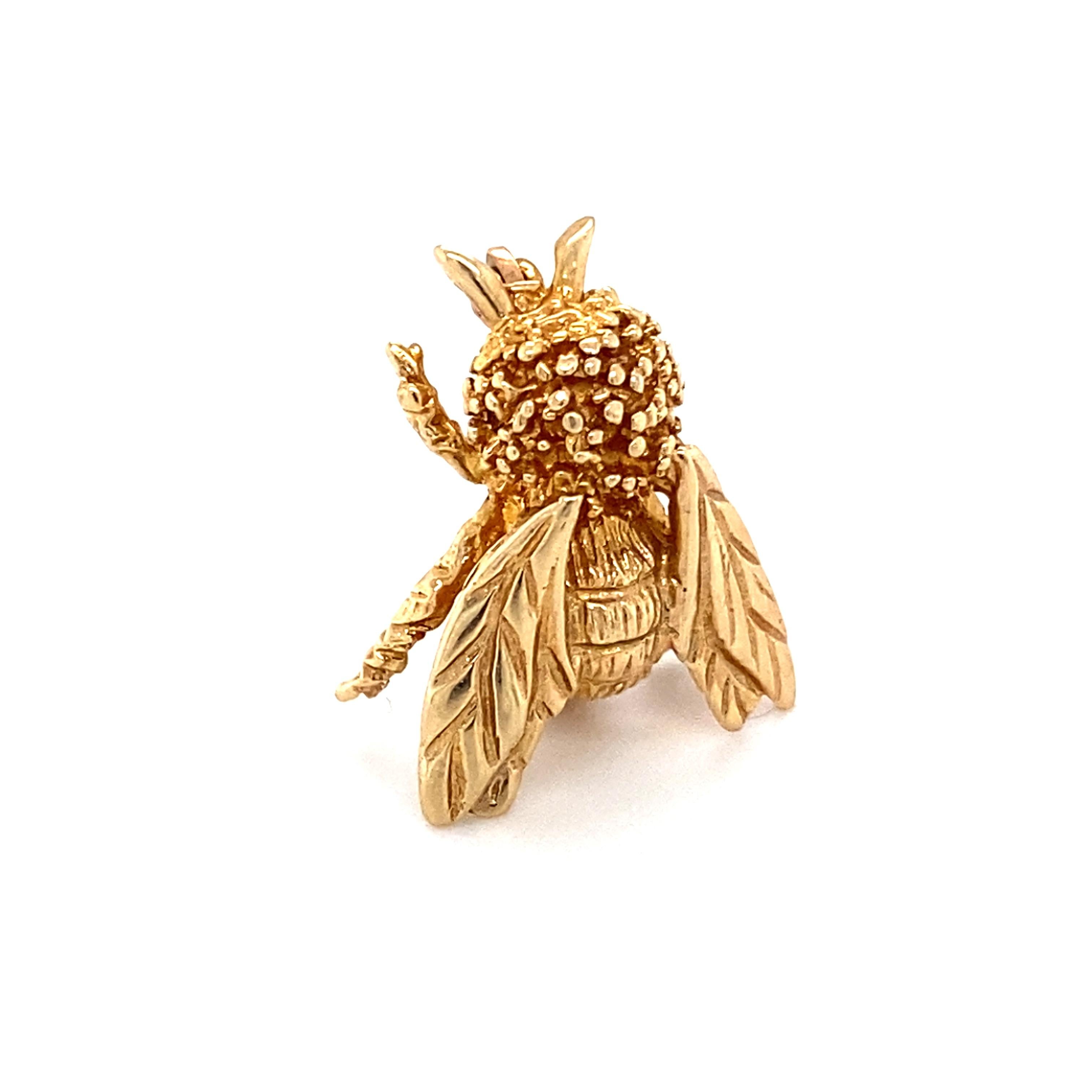 Femenino o masculino Alfiler broche de abeja de los años 70 en oro amarillo de 14 quilates