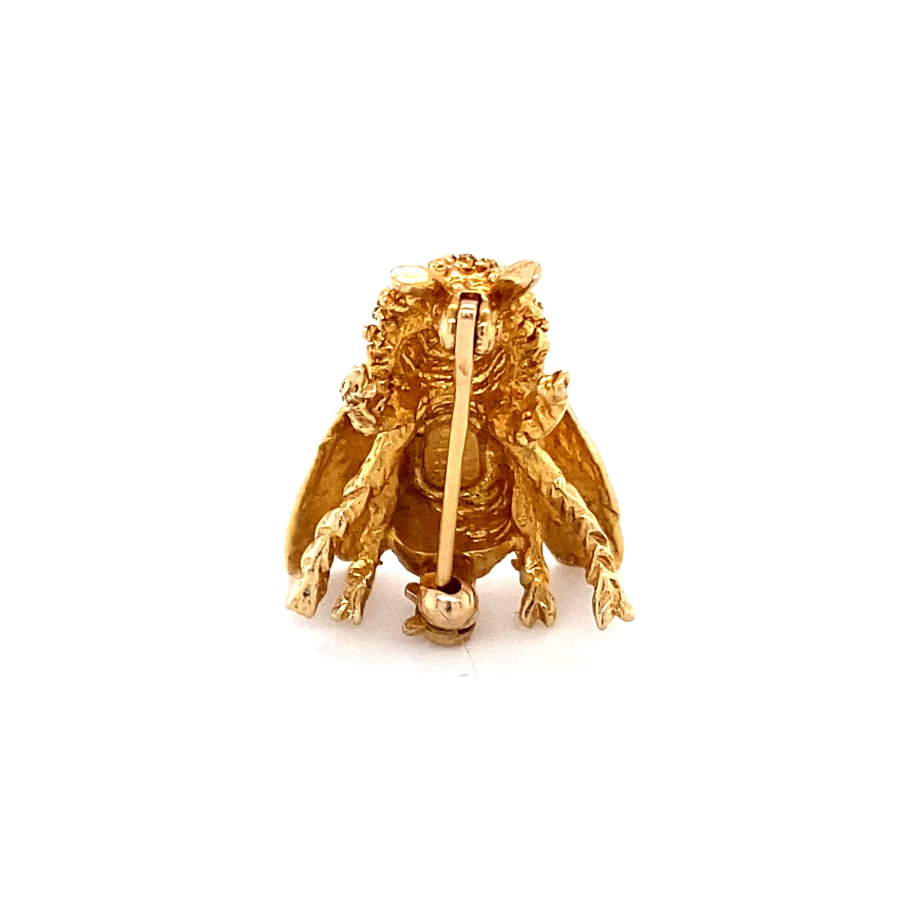 Alfiler broche de abeja de los años 70 en oro amarillo de 14 quilates 1