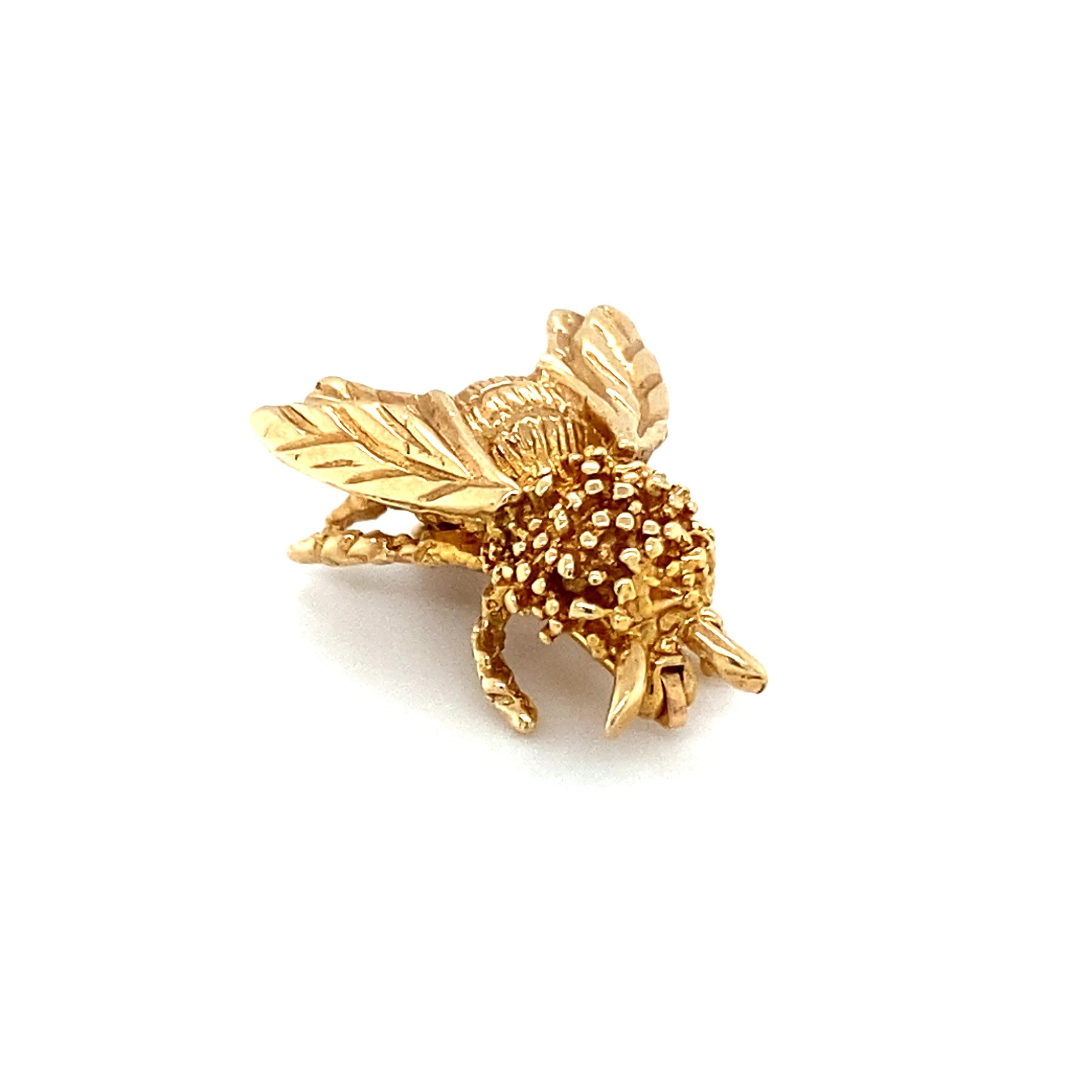 Alfiler broche de abeja de los años 70 en oro amarillo de 14 quilates 2