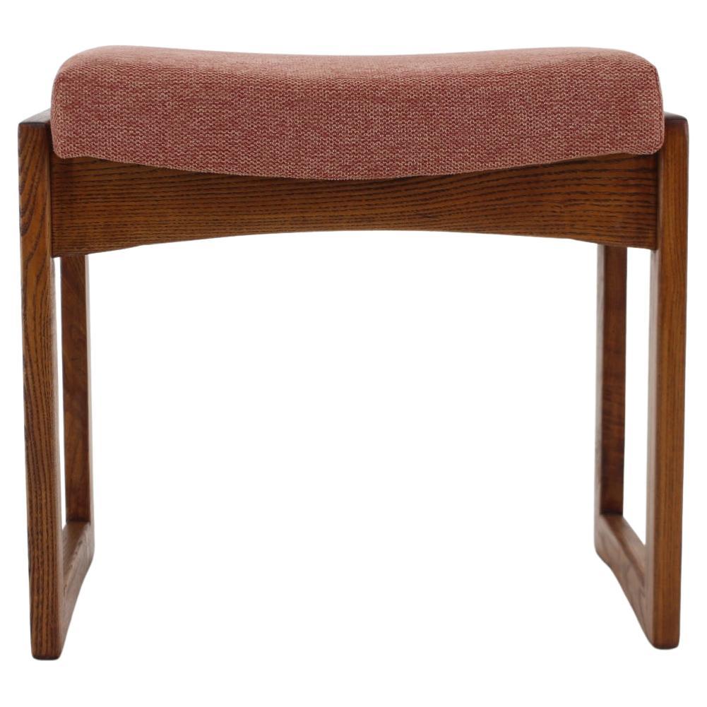 1970s Beech and Fabric Stool or Tabouret, Czechoslovakia