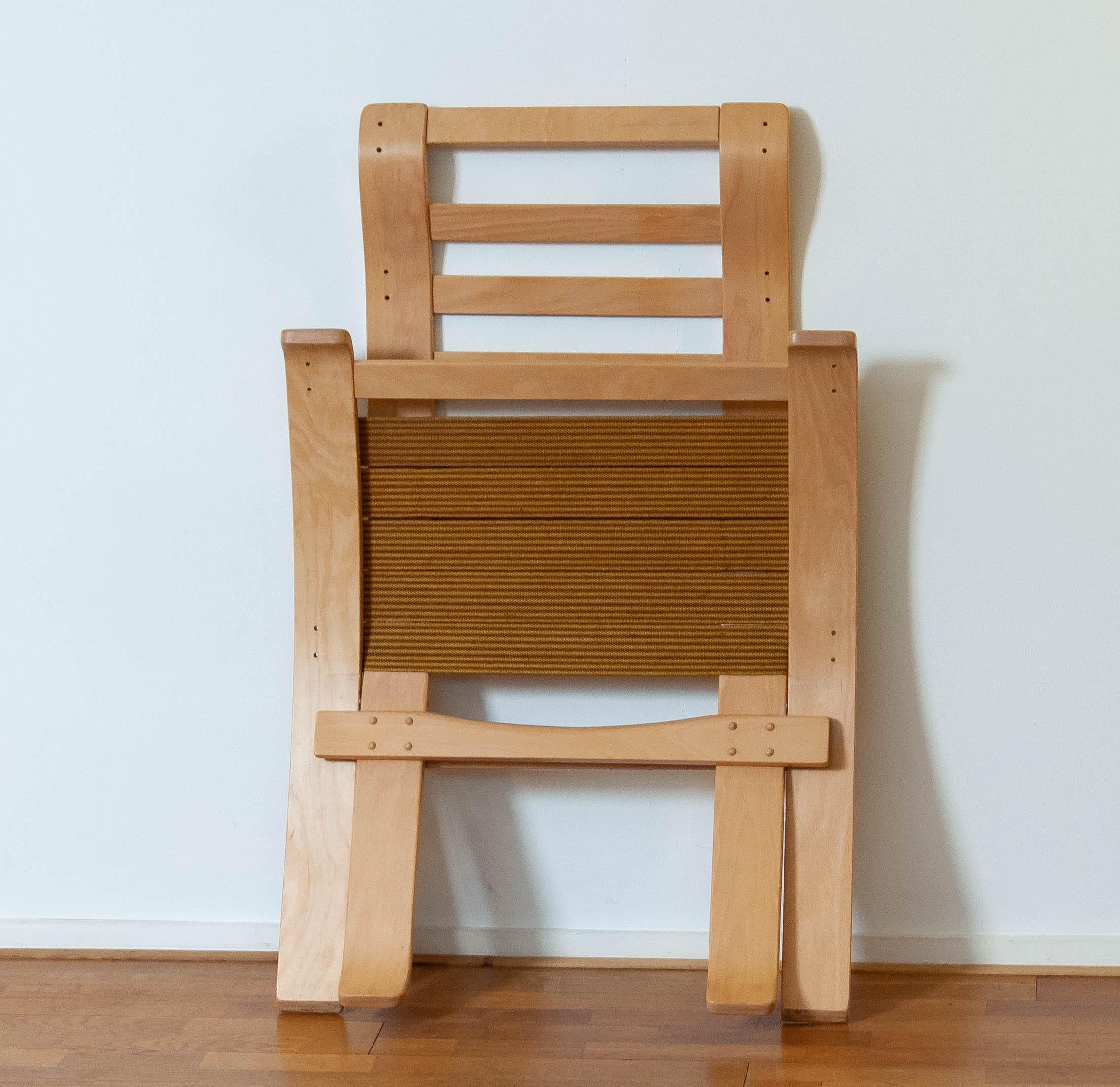1970's Beech Bentwood with Cognac Leather Folding Lounge Chair by Nelo, Sweden 4
