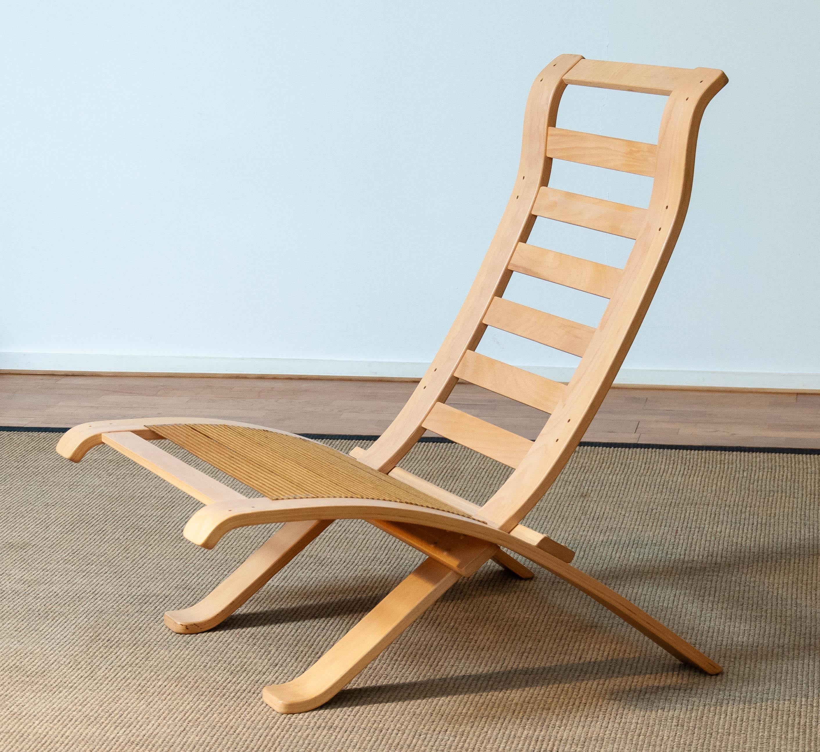 1970's Beech Bentwood with Cognac Leather Folding Lounge Chair by Nelo, Sweden 2
