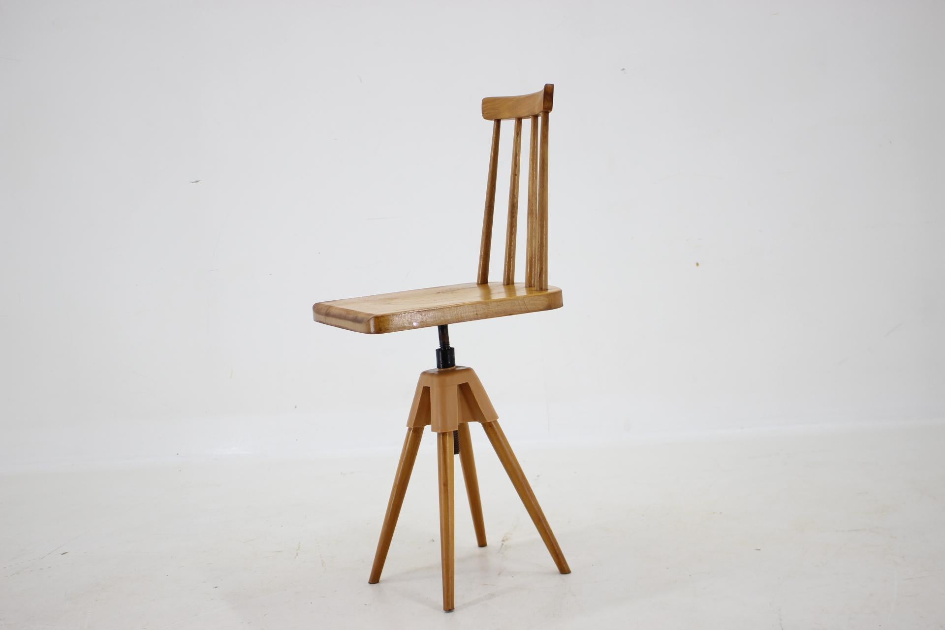 Mid-Century Modern 1970s  Beech Chair with Adjustable Height, Czechoslovakia For Sale