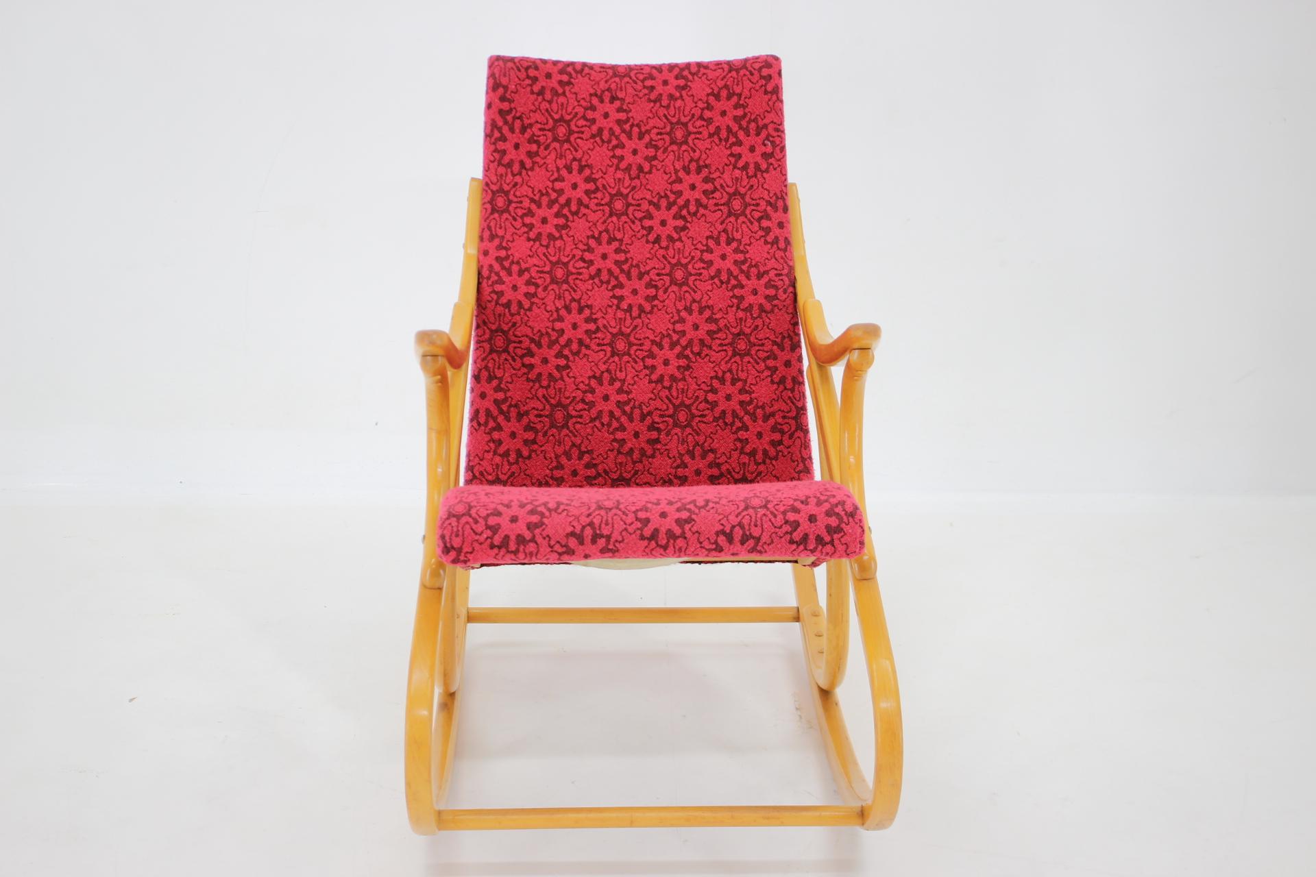 Mid-Century Modern 1970s, Beech Rocking Chair by Ton, Czechoslovakia For Sale