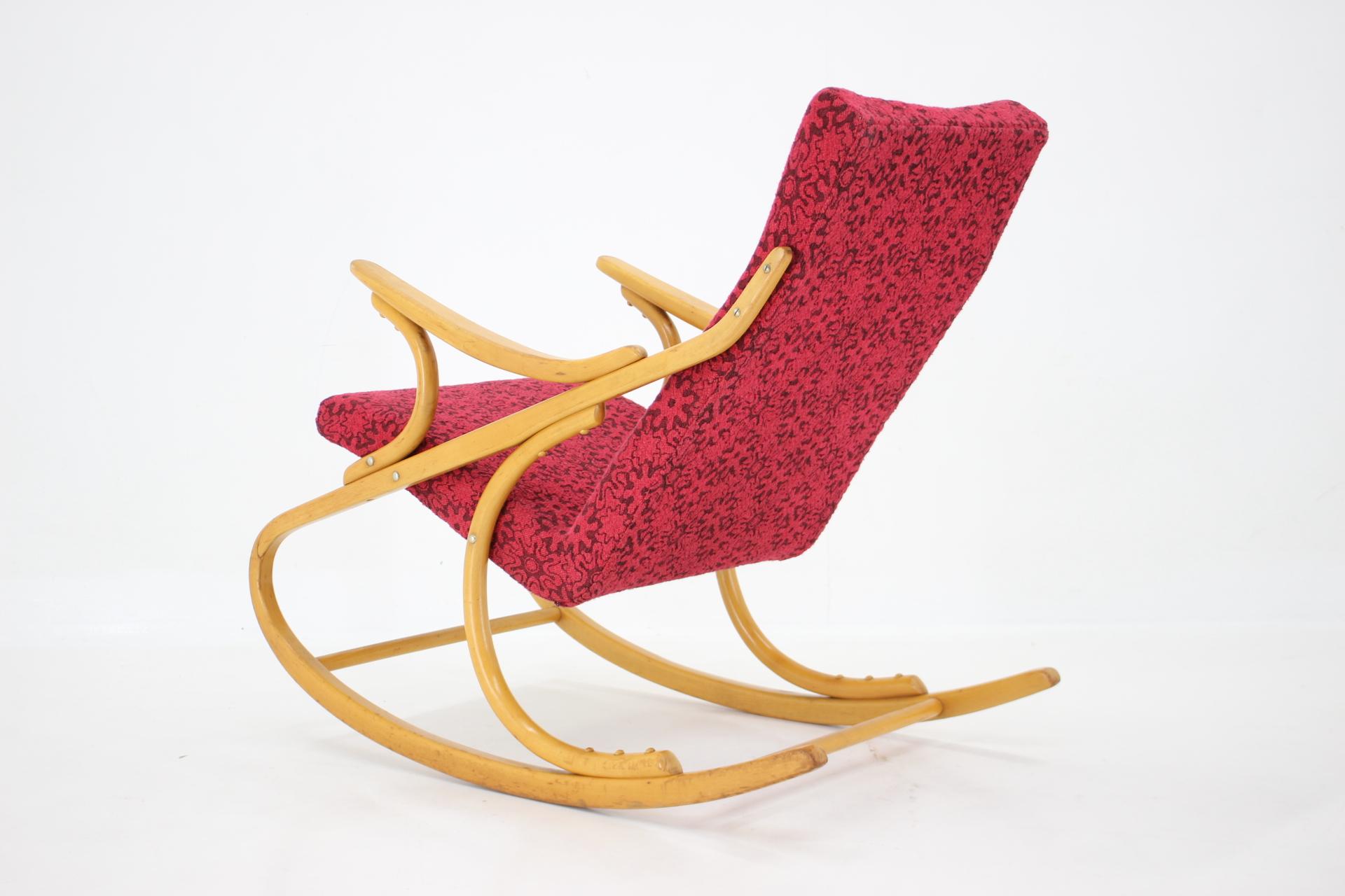 Fabric 1970s, Beech Rocking Chair by Ton, Czechoslovakia For Sale