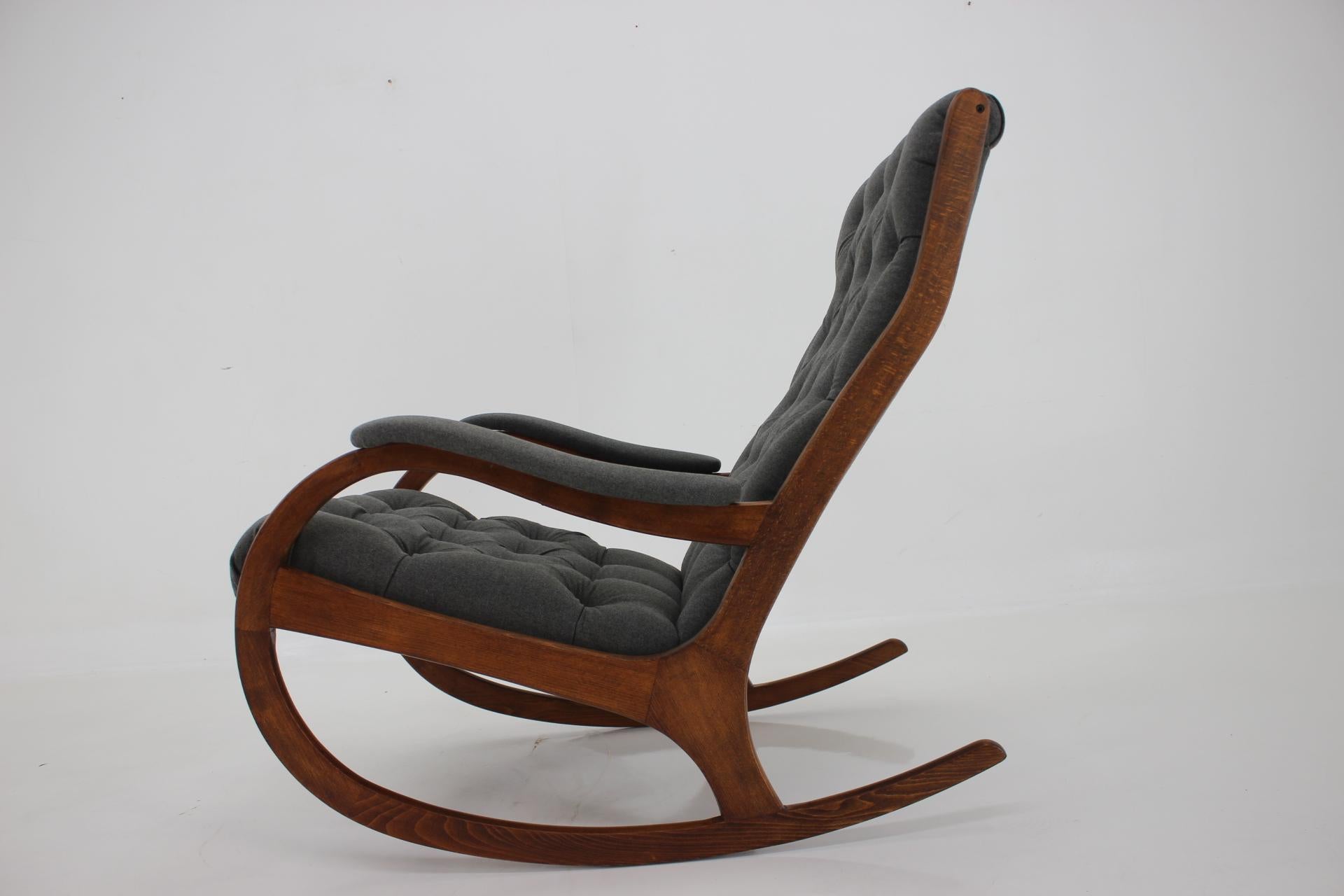 Fabric 1970s Beech Rocking Chair, Czechoslovakia
