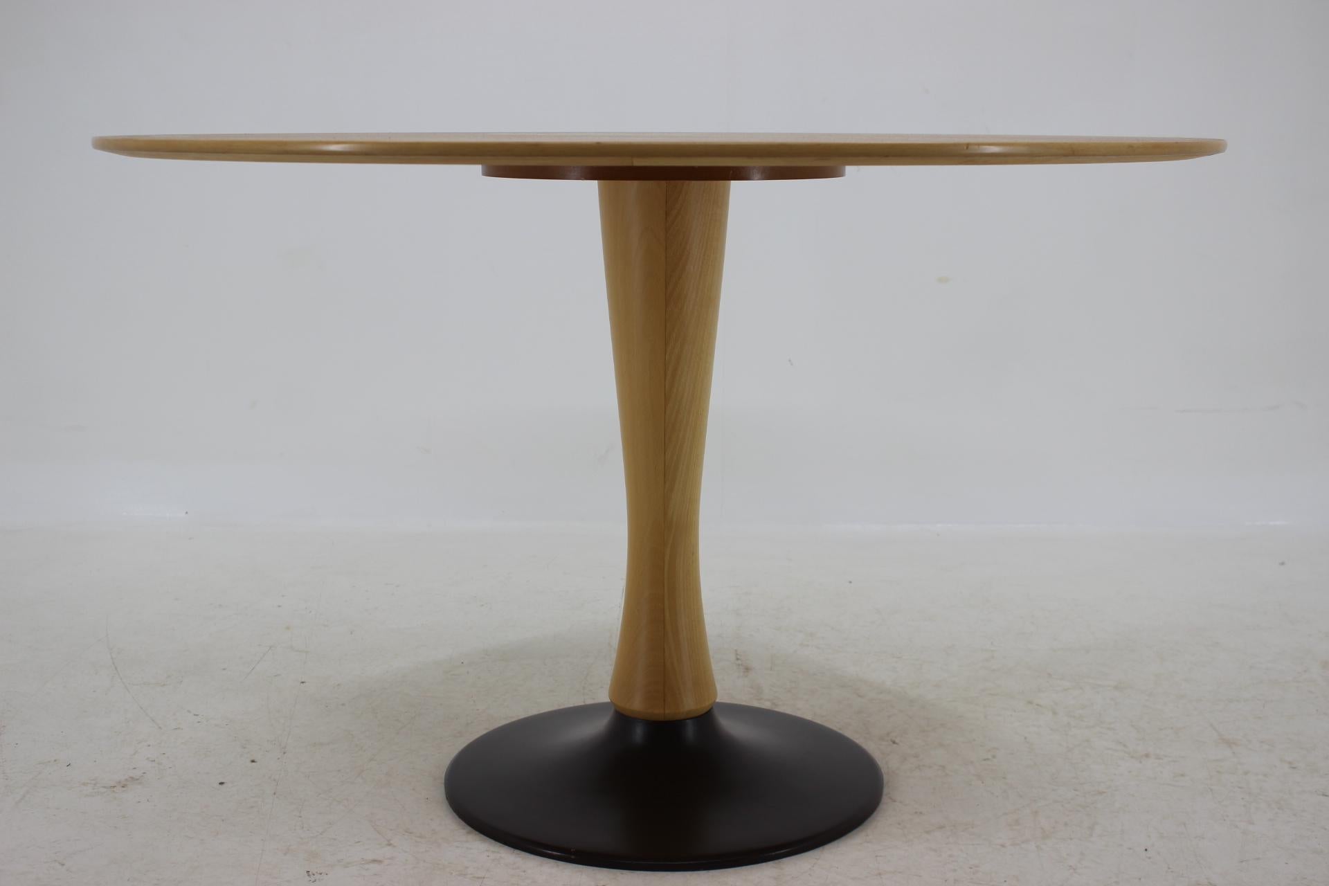 - Made in Czechoslovakia
- Made of beech and veneer
- The table is Stabil
- Good condition.