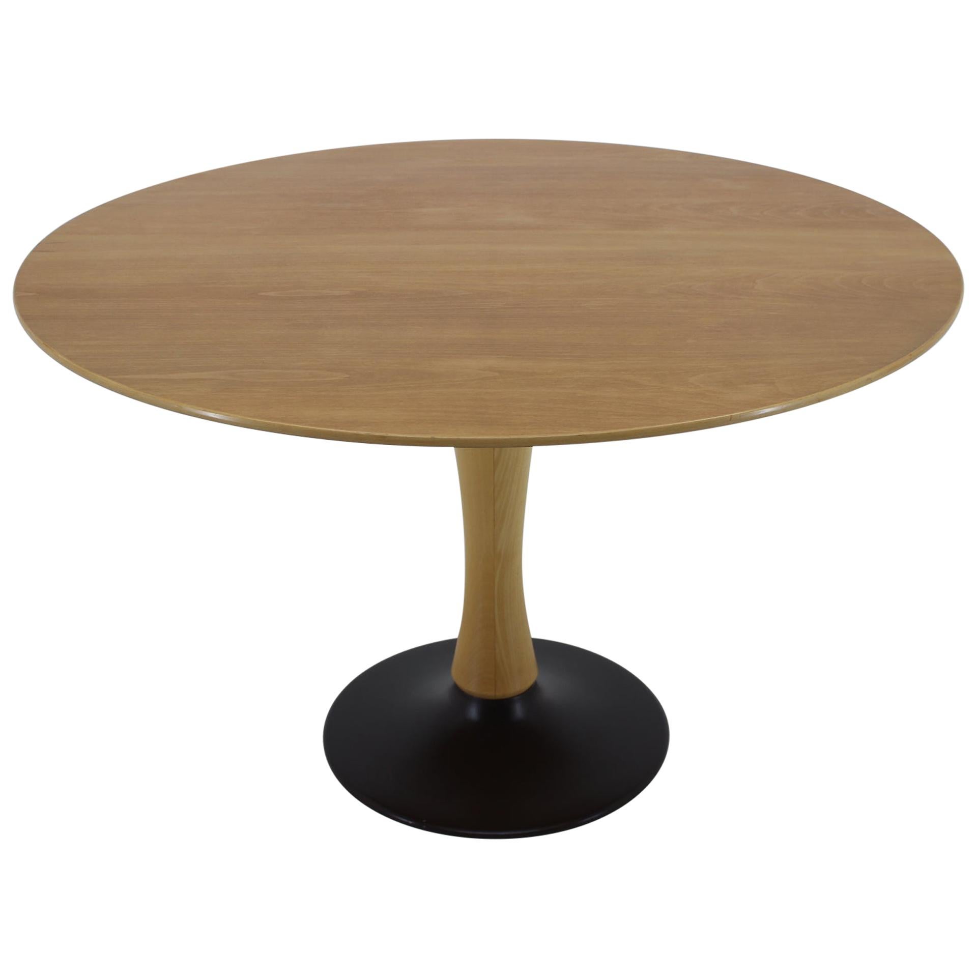 1970s Beech Round Dining Table, Czechoslovakia