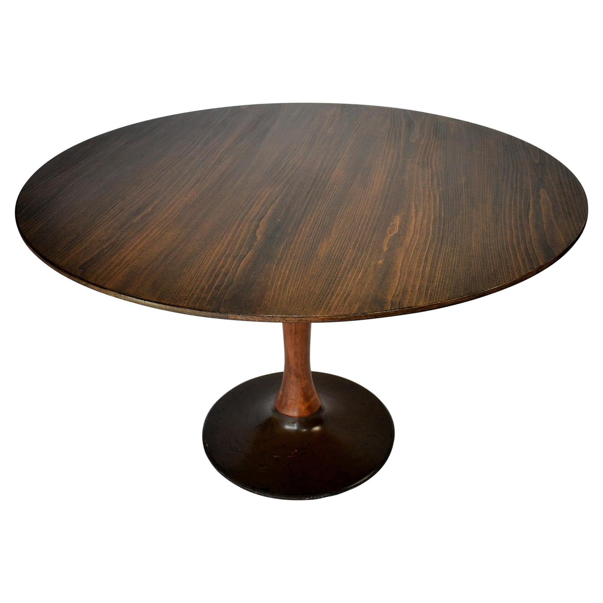 1970s Beech Round Dining Table, Czechoslovakia