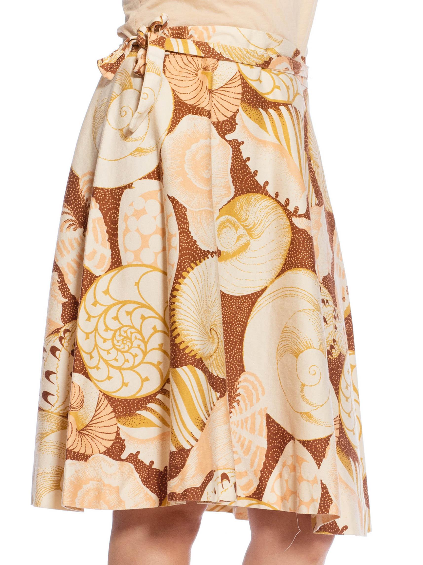 1970S Beige Cotton Seashell Printed Wrap Skirt For Sale 4