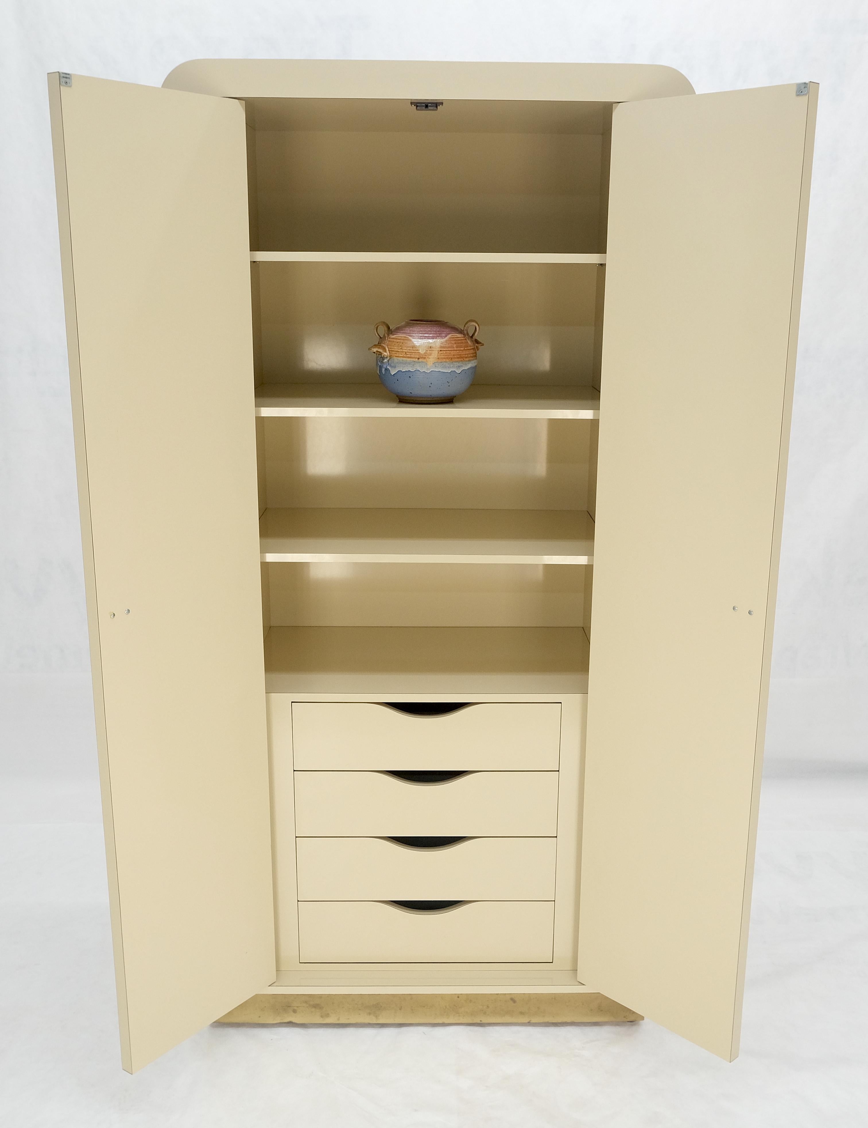 Mid-Century Modern 1970s Beige Formica Tall Double Door Linens Cabinet Three Drawer Chifforobe MINT For Sale