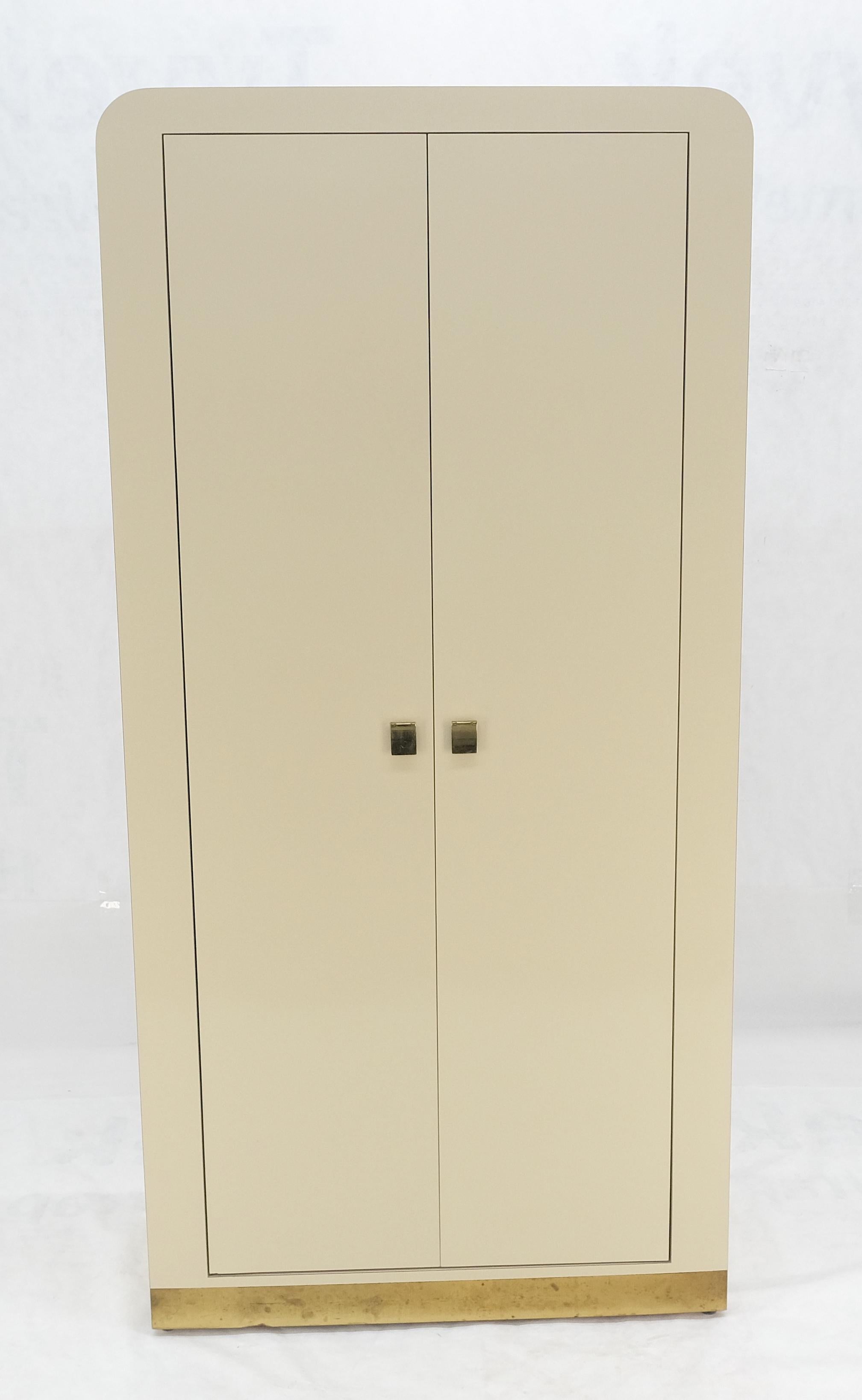American 1970s Beige Formica Tall Double Door Linens Cabinet Three Drawer Chifforobe MINT For Sale