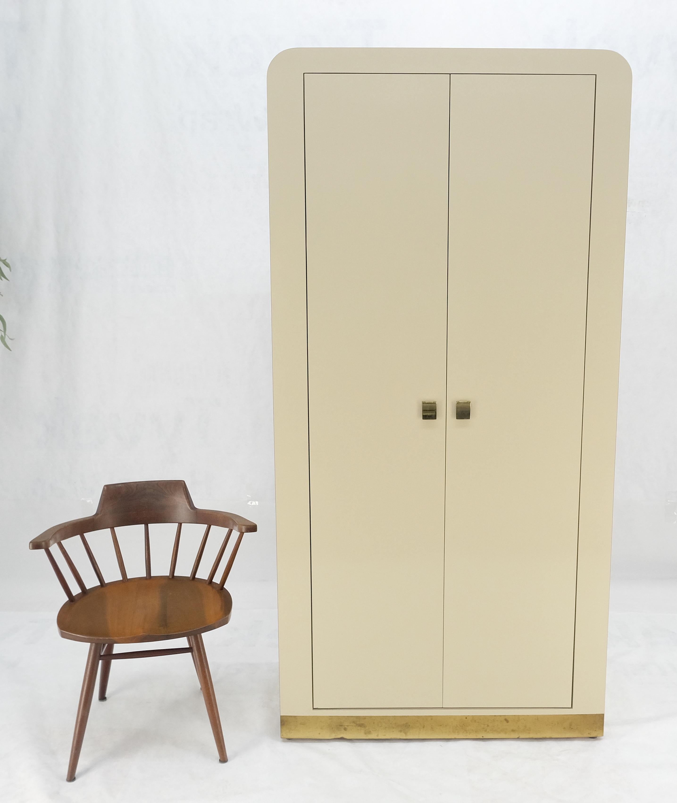 Brass 1970s Beige Formica Tall Double Door Linens Cabinet Three Drawer Chifforobe MINT For Sale