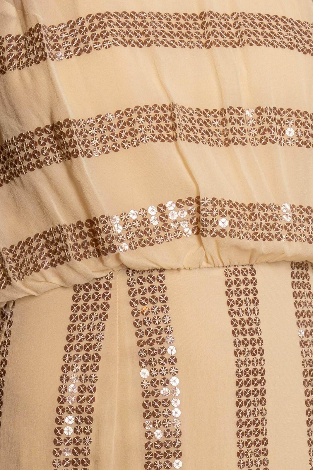 Abito anni '70 in chiffon misto seta e avorio a righe di paillettes in vendita 2