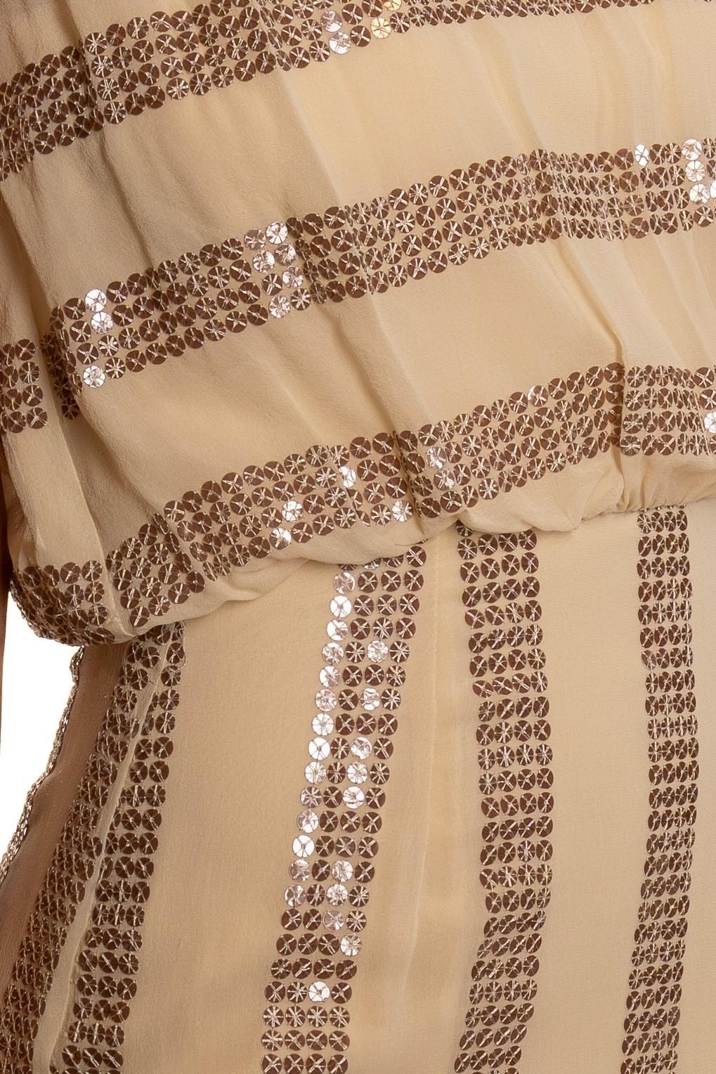 Abito anni '70 in chiffon misto seta e avorio a righe di paillettes in vendita 4