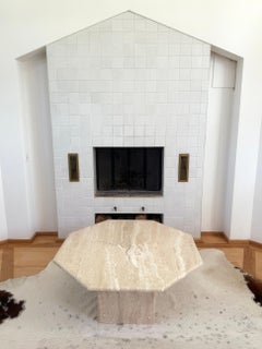 1970s Beige Octagon Travertine Cocktail Coffee Table, sculptural