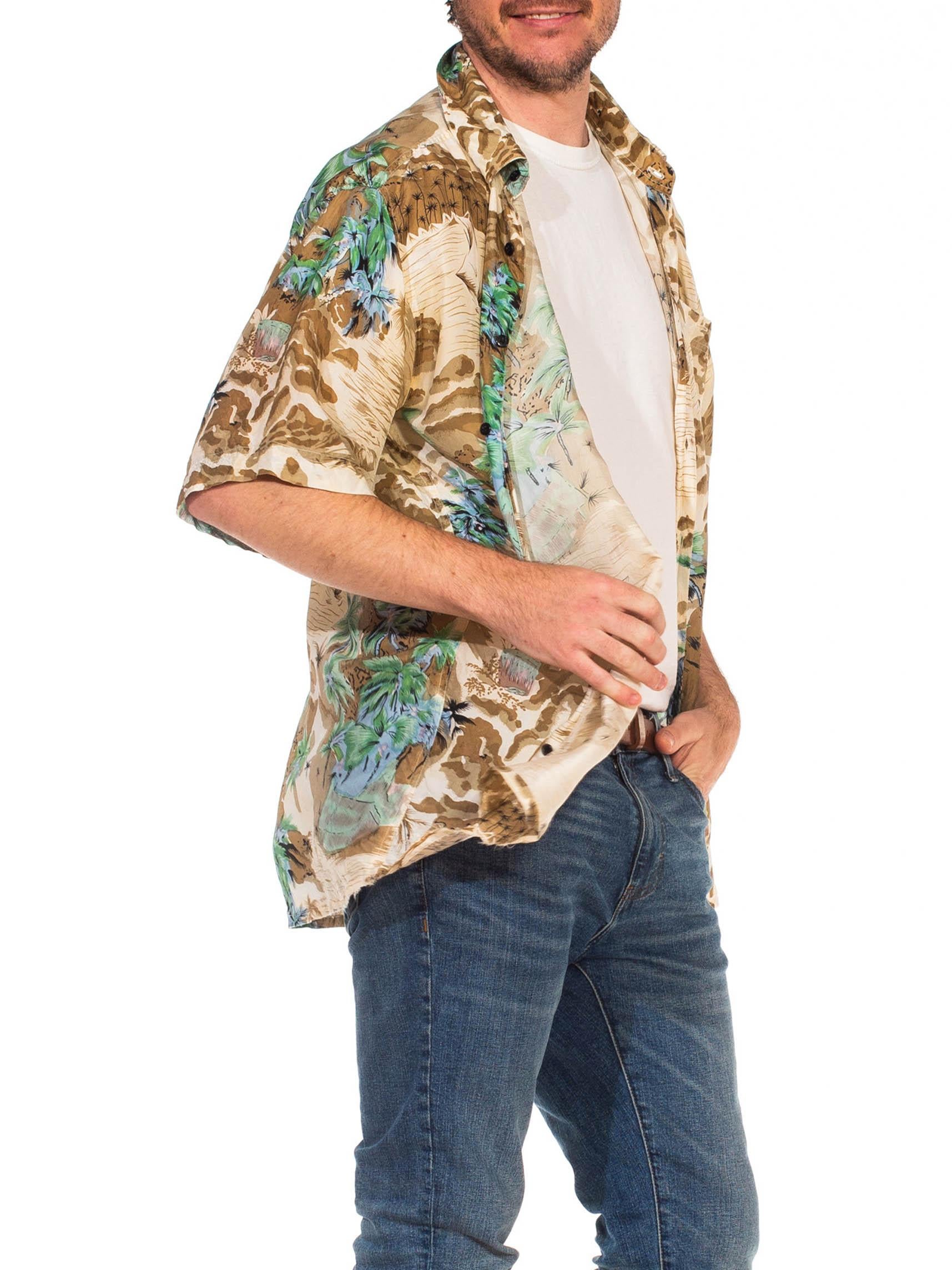 1970S Beige Silk Men's Tony Montana Style Hawaiian Shirt 5