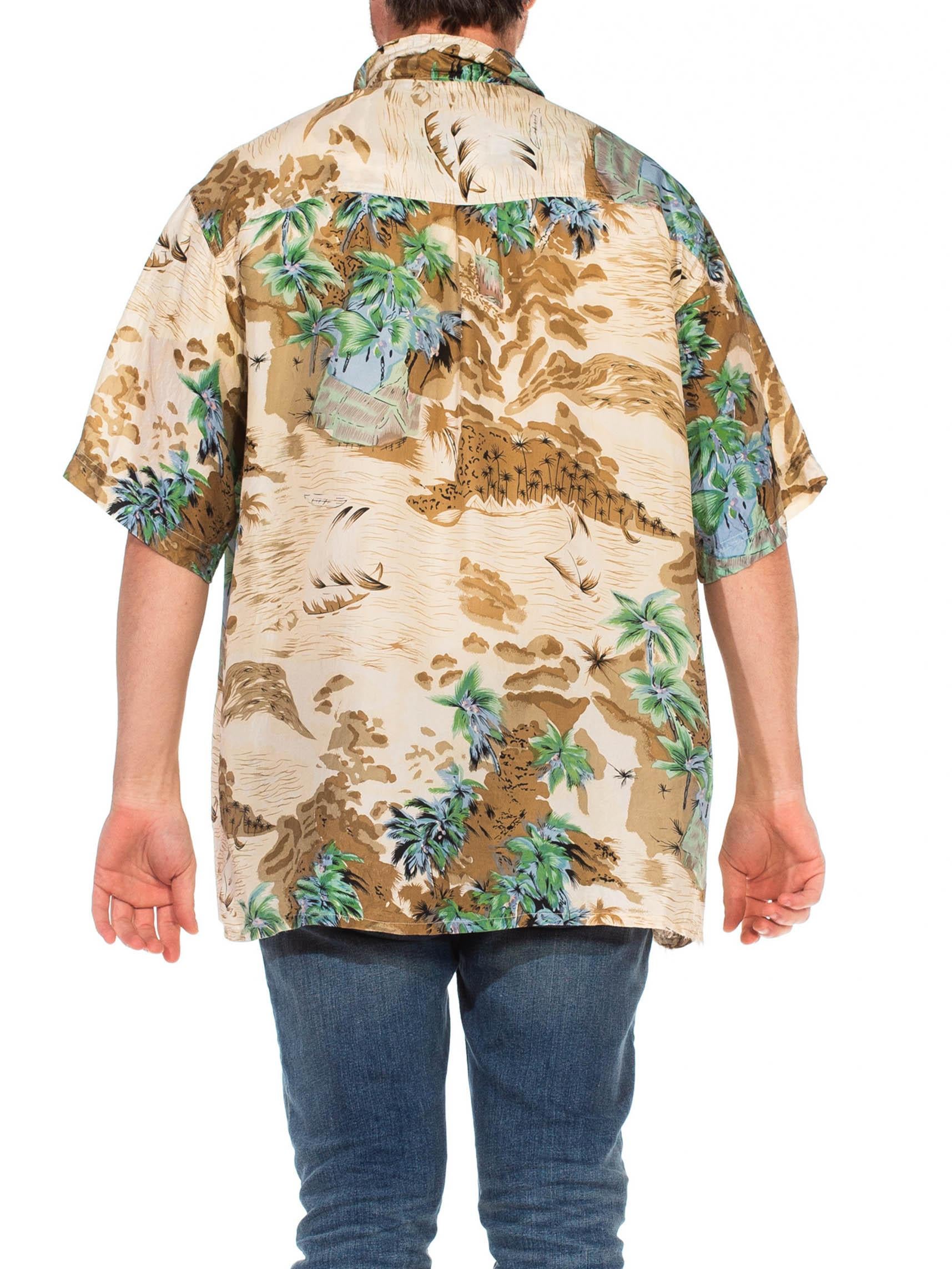 1970S Beige Silk Men's Tony Montana Style Hawaiian Shirt 4