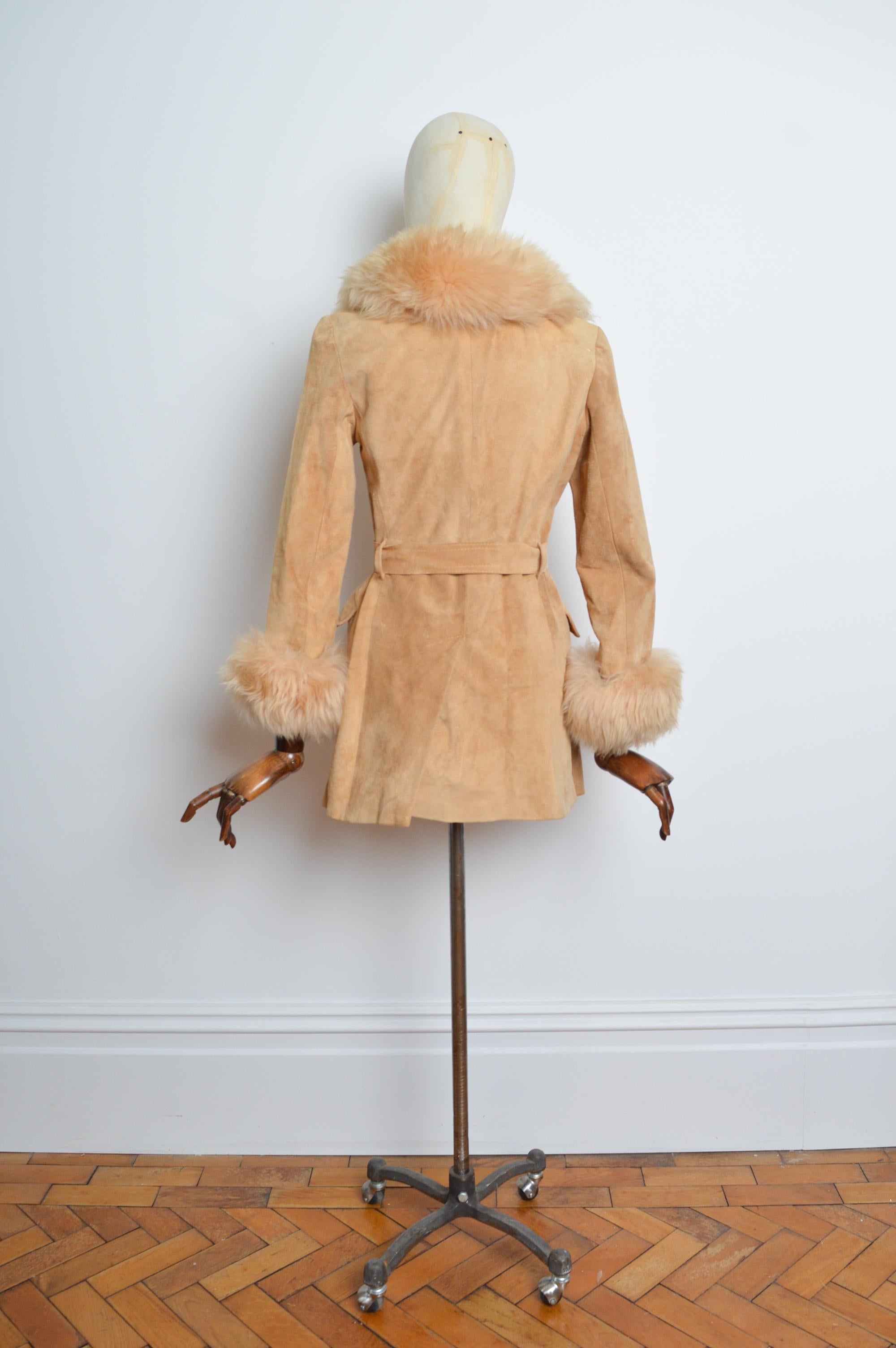 1970’s Beige Tan Suede Fluffy Collar & Cuffs Shearling Penny Lane Coat 6