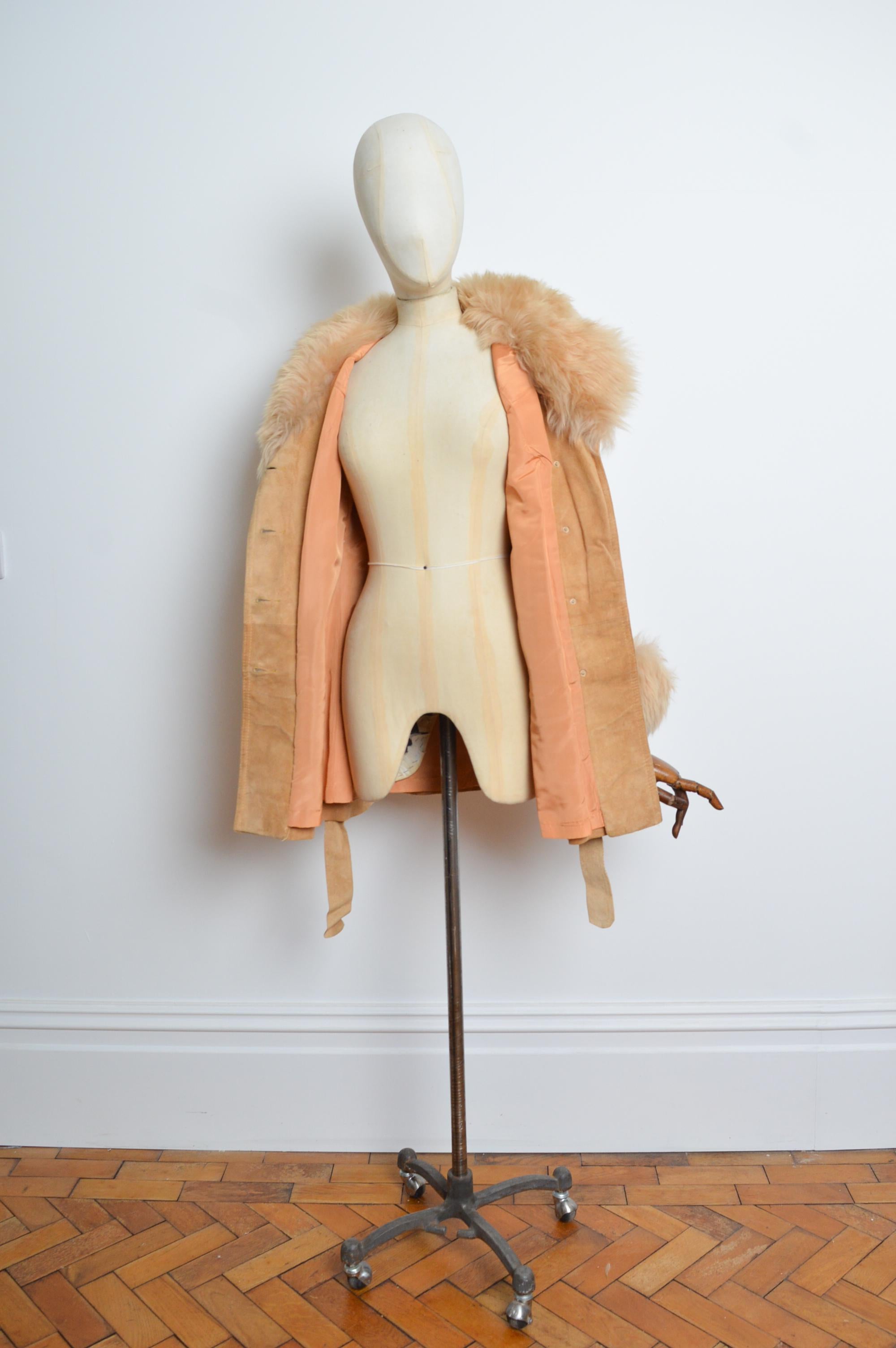 1970’s Beige Tan Suede Fluffy Collar & Cuffs Shearling Penny Lane Coat 7