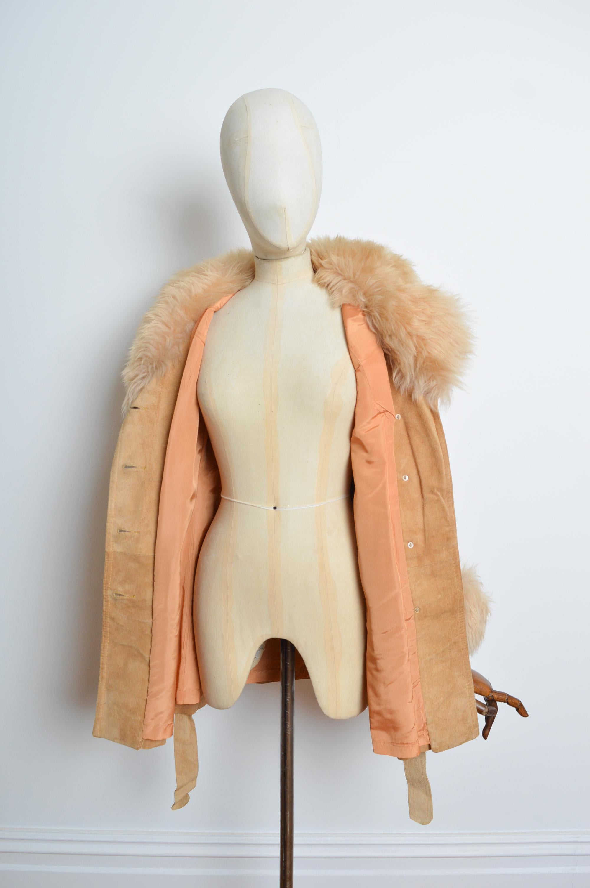 1970’s Beige Tan Suede Fluffy Collar & Cuffs Shearling Penny Lane Coat 8