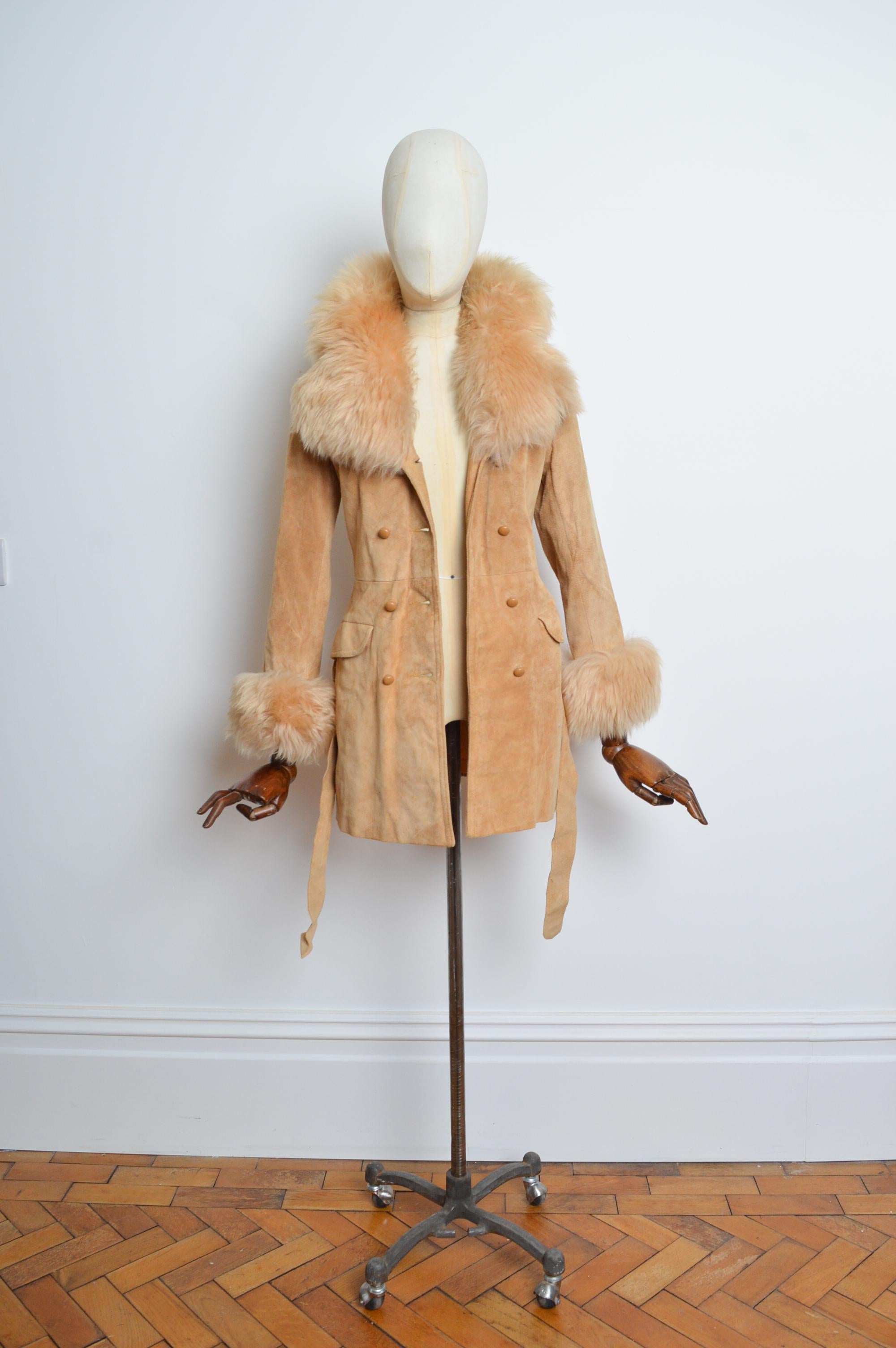 1970’s Beige Tan Suede Fluffy Collar & Cuffs Shearling Penny Lane Coat 1