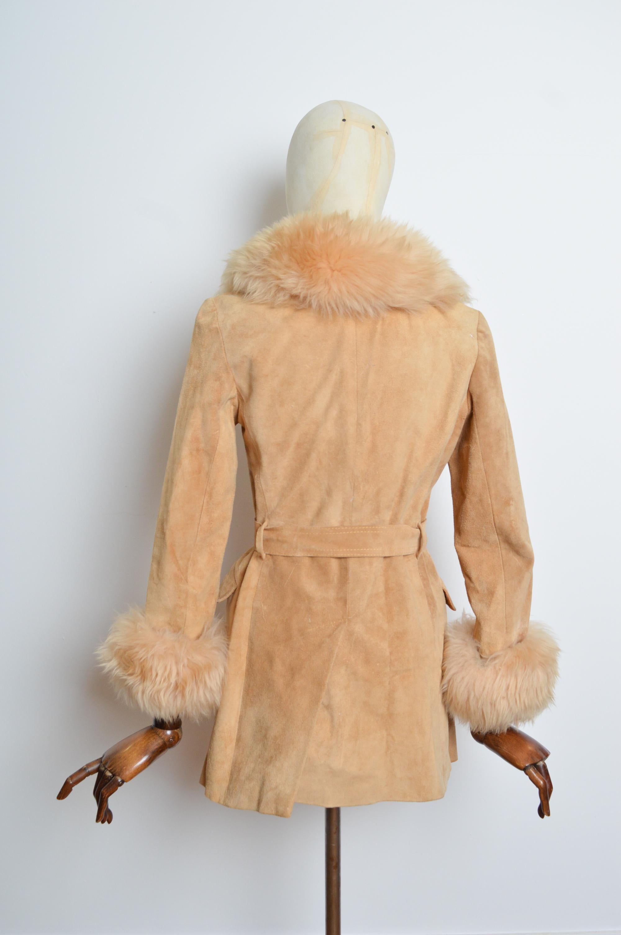 1970’s Beige Tan Suede Fluffy Collar & Cuffs Shearling Penny Lane Coat 2