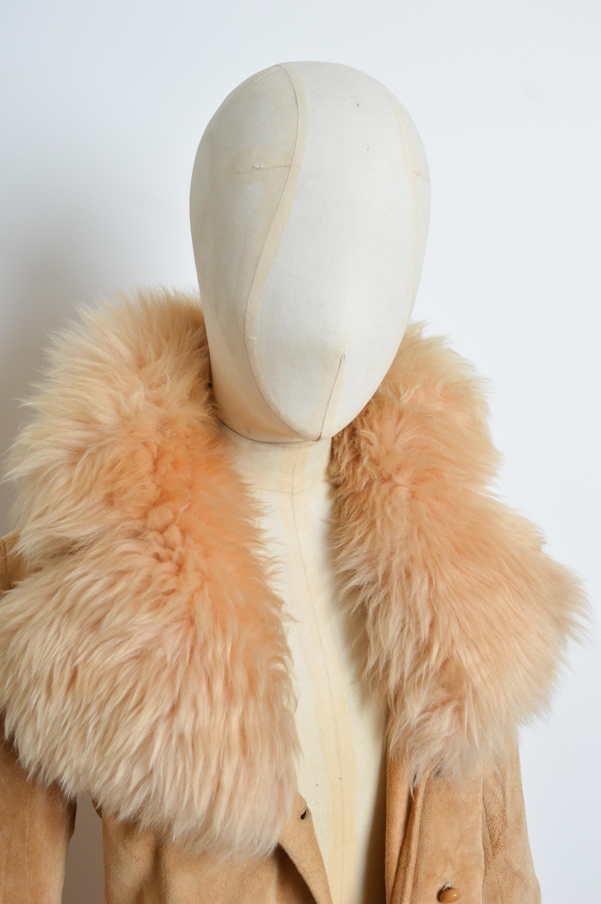 1970’s Beige Tan Suede Fluffy Collar & Cuffs Shearling Penny Lane Coat 4