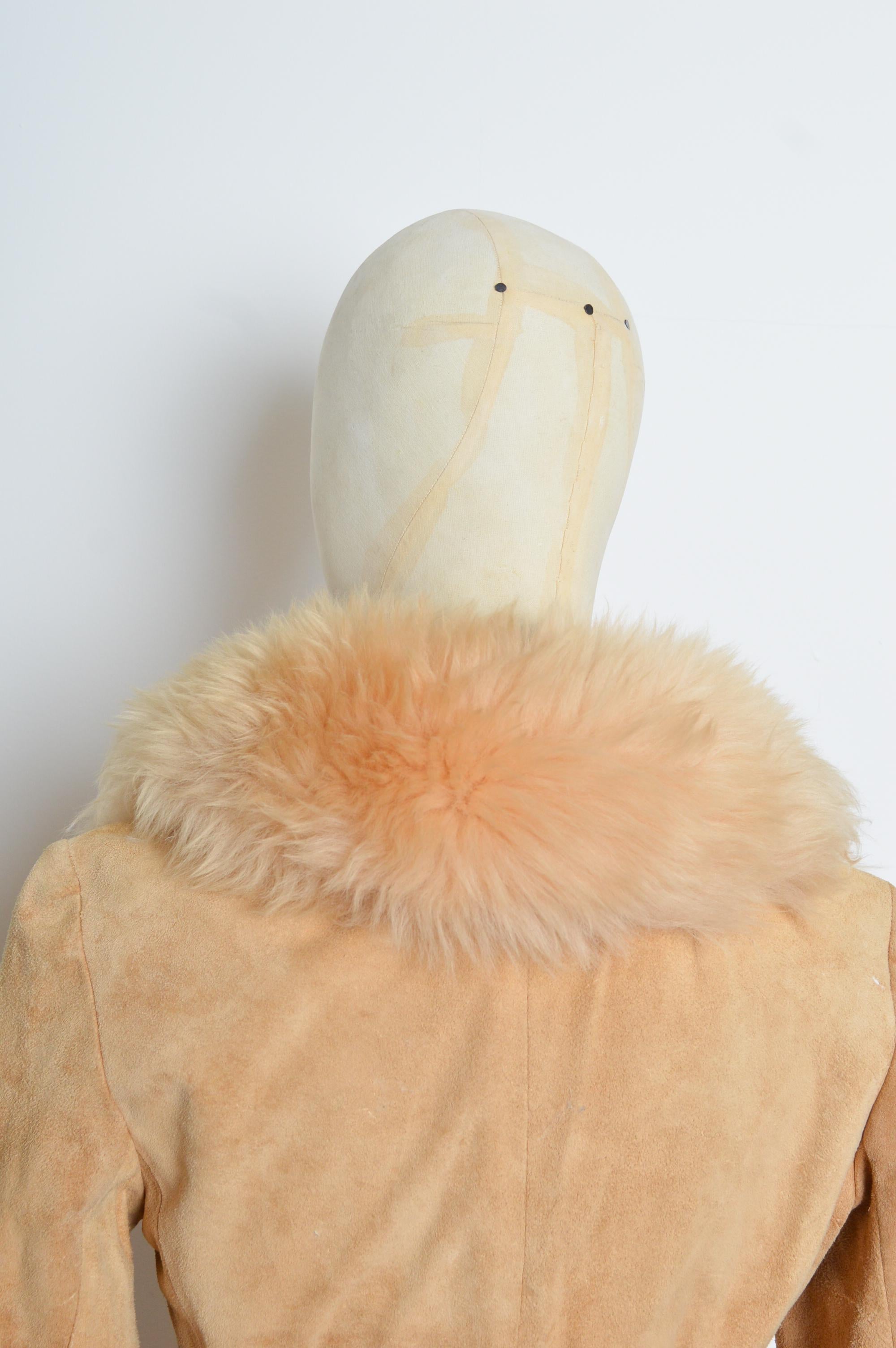 1970’s Beige Tan Suede Fluffy Collar & Cuffs Shearling Penny Lane Coat 5