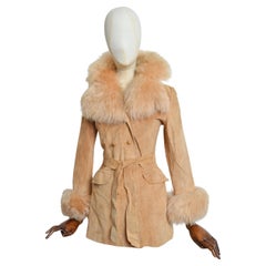 1970’s Beige Tan Suede Fluffy Collar & Cuffs Shearling Penny Lane Coat