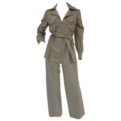 Maßgeschneiderter Jumpsuit aus beiger Wolle aus den 1970er Jahren 