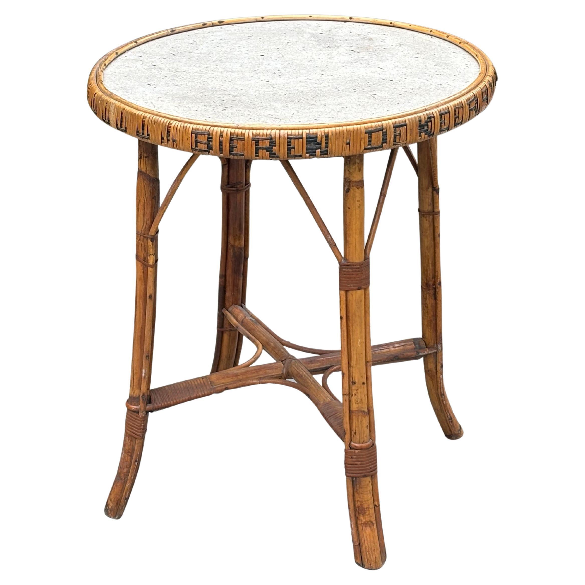 1970s Belgian Bamboo & Rattan Bistro Table For Sale