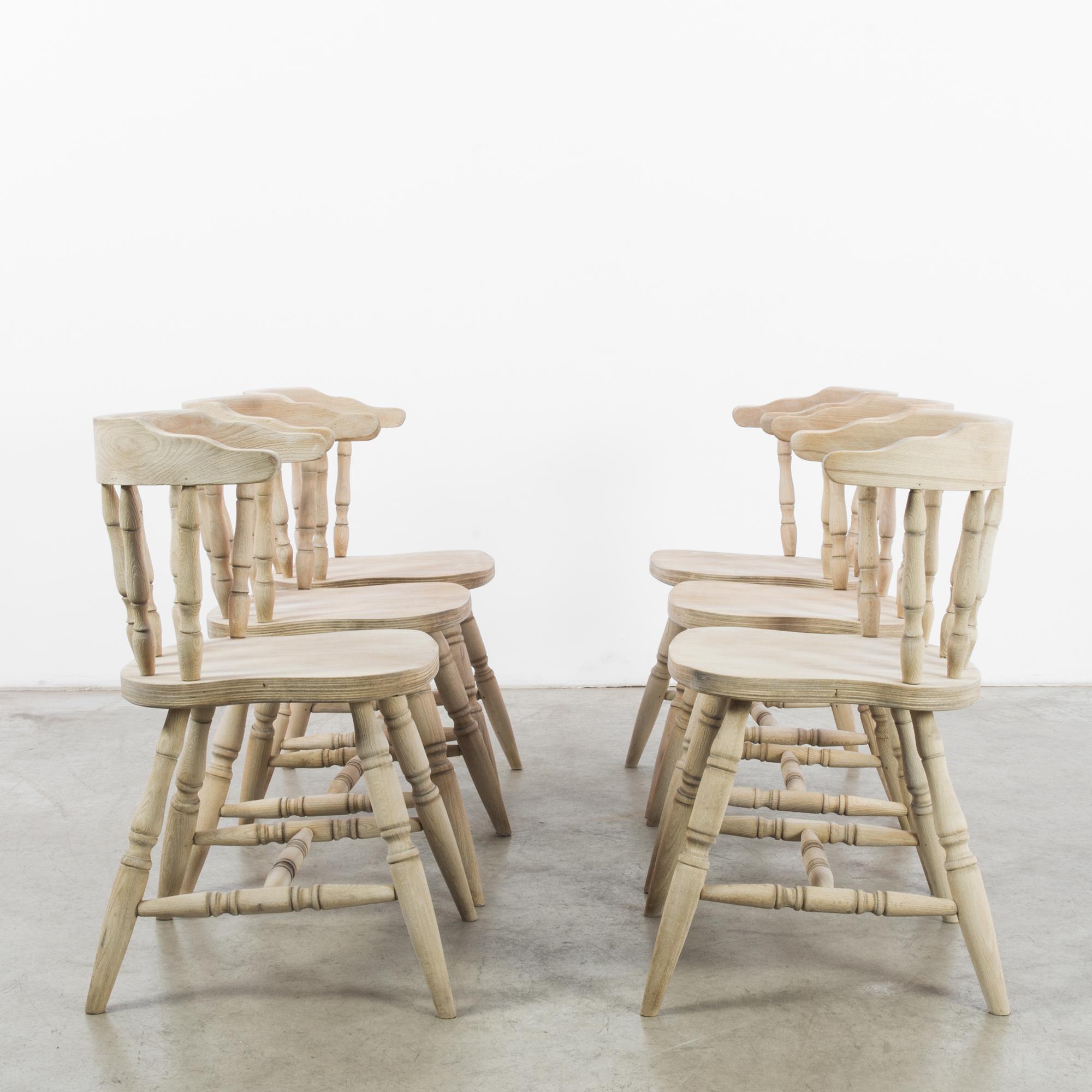 1970s Belgian Bleached Oak Dining Chairs, Set of Six 7