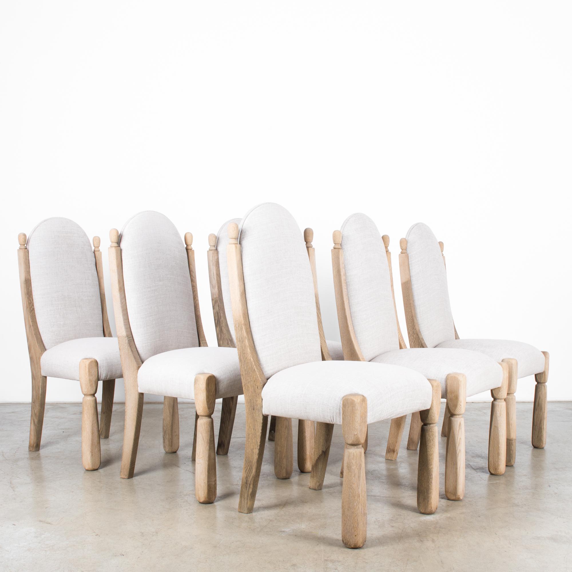 1970s Belgian Bleached Oak Dining Chairs, Set of Six In Good Condition In High Point, NC